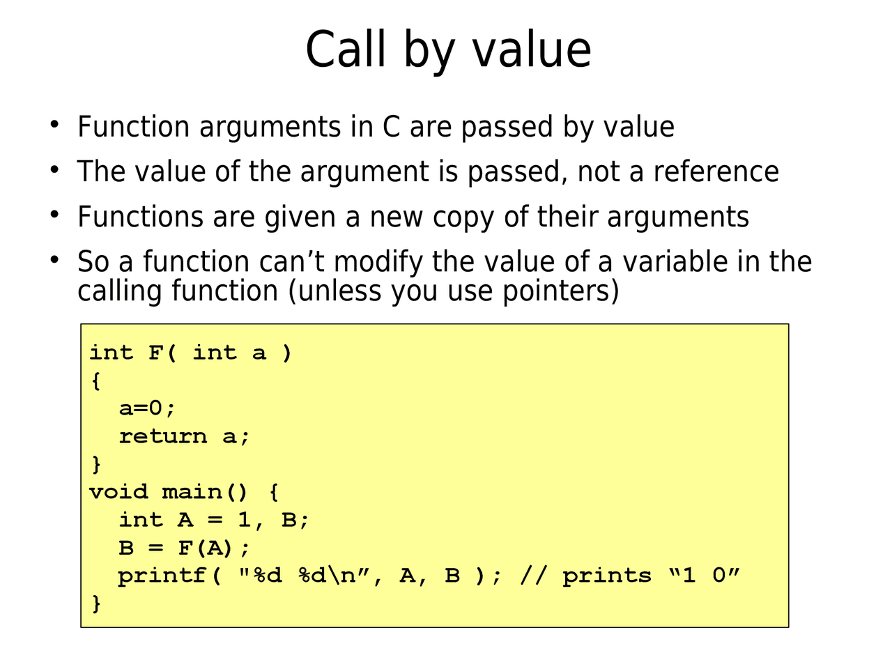Call by Value - Introduction to C - Notes | CS 2022 - Docsity