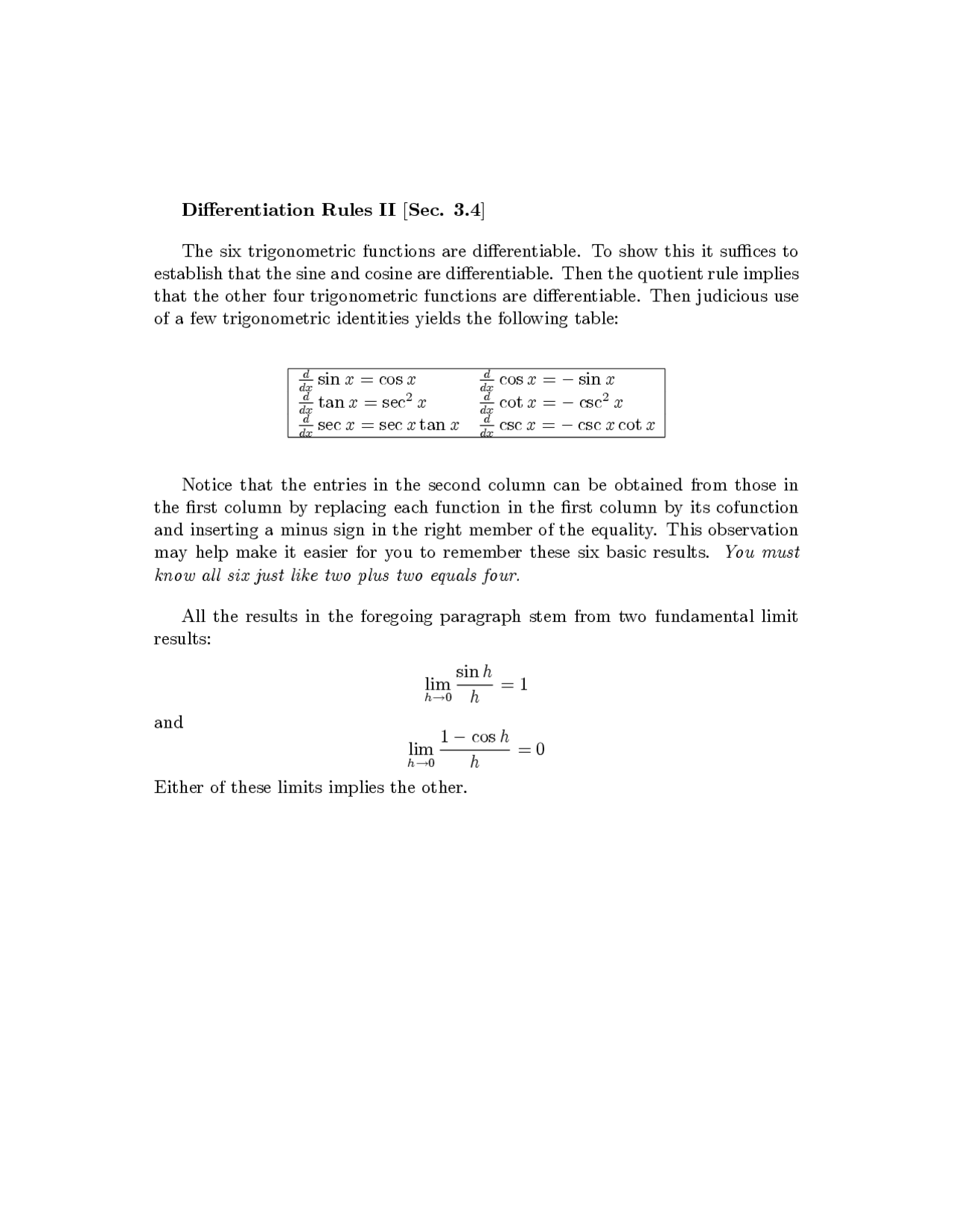 Notes on Differentiation Rules II - Differential Calculus | MTH 251 ...