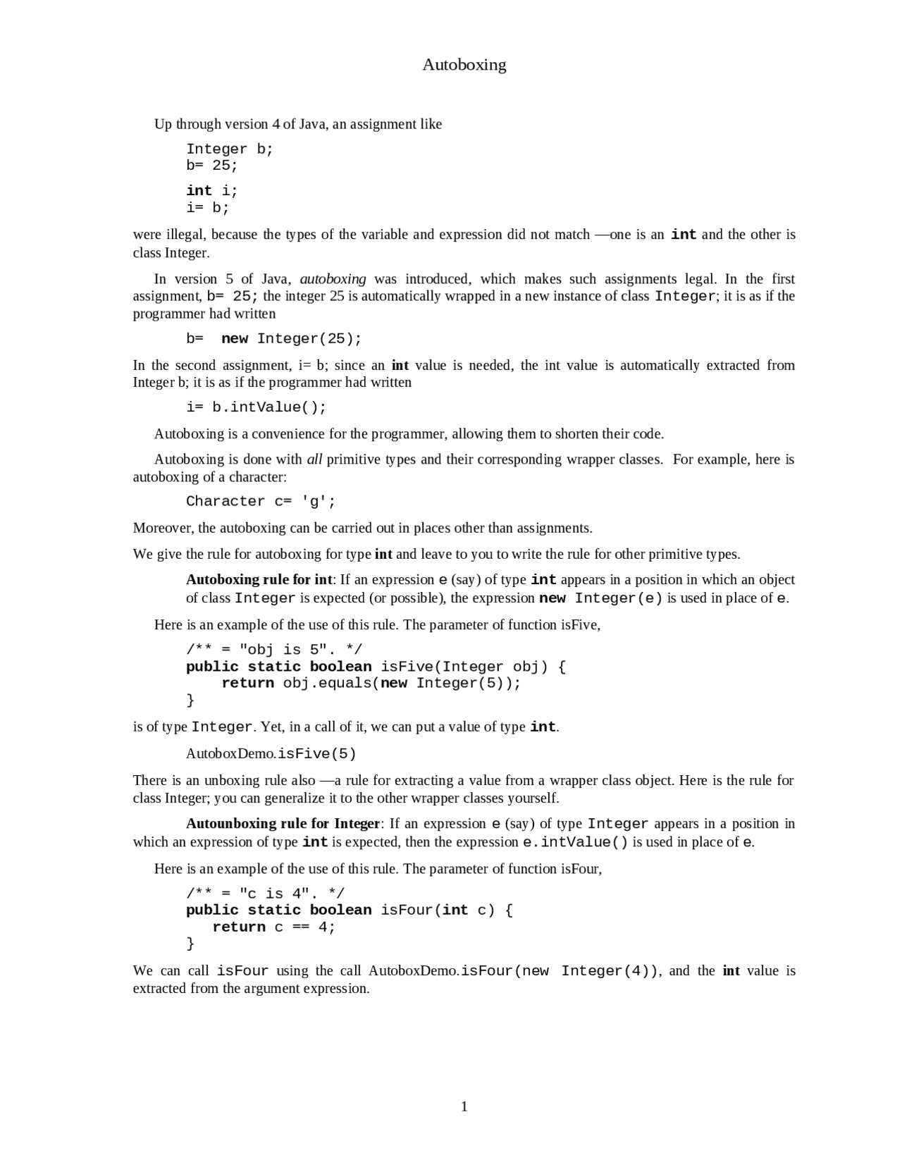 Autoboxing - Transition to Object-Oriented Programming | CS 1130 - Docsity
