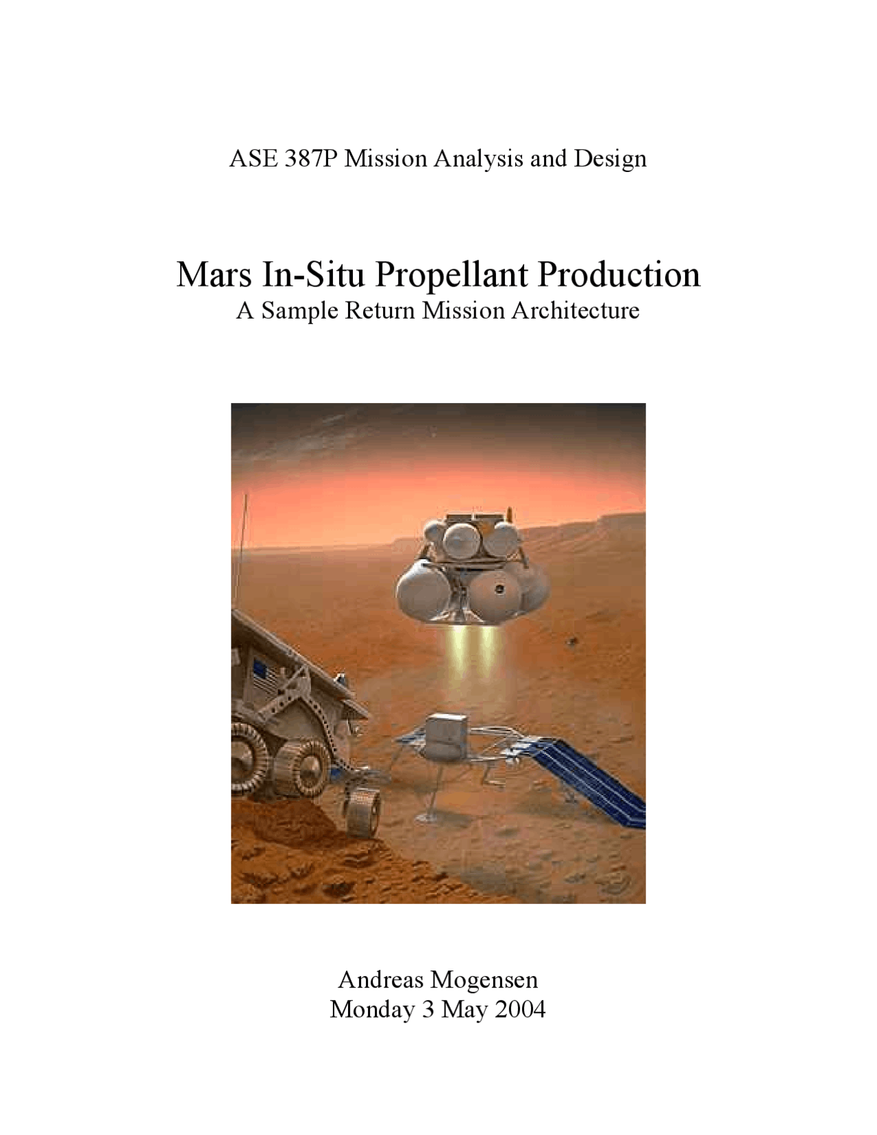 Mars In-Situ Propellant Production - Executive Summary | ASE 387P - Docsity