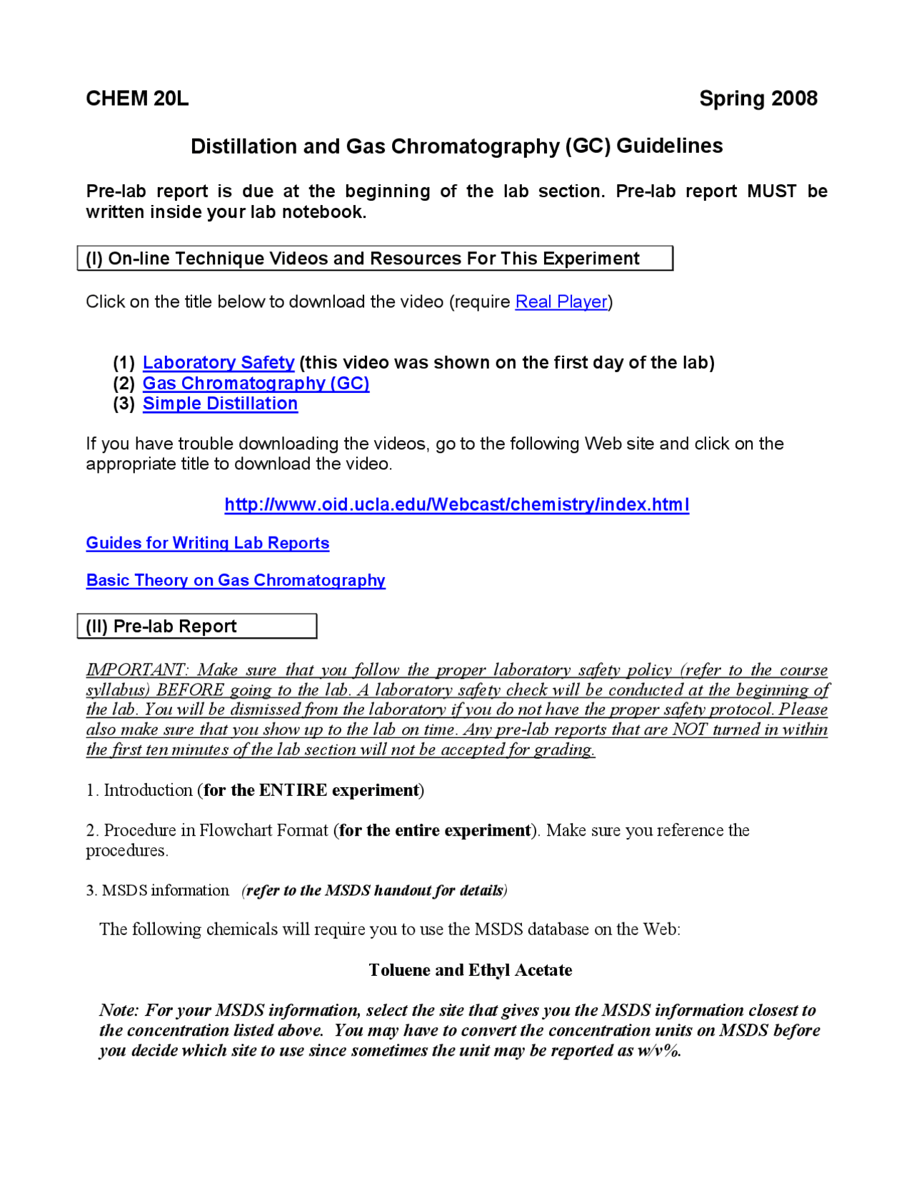 Distillation and Gas Chromatography Guidelines CHEM 20L Docsity