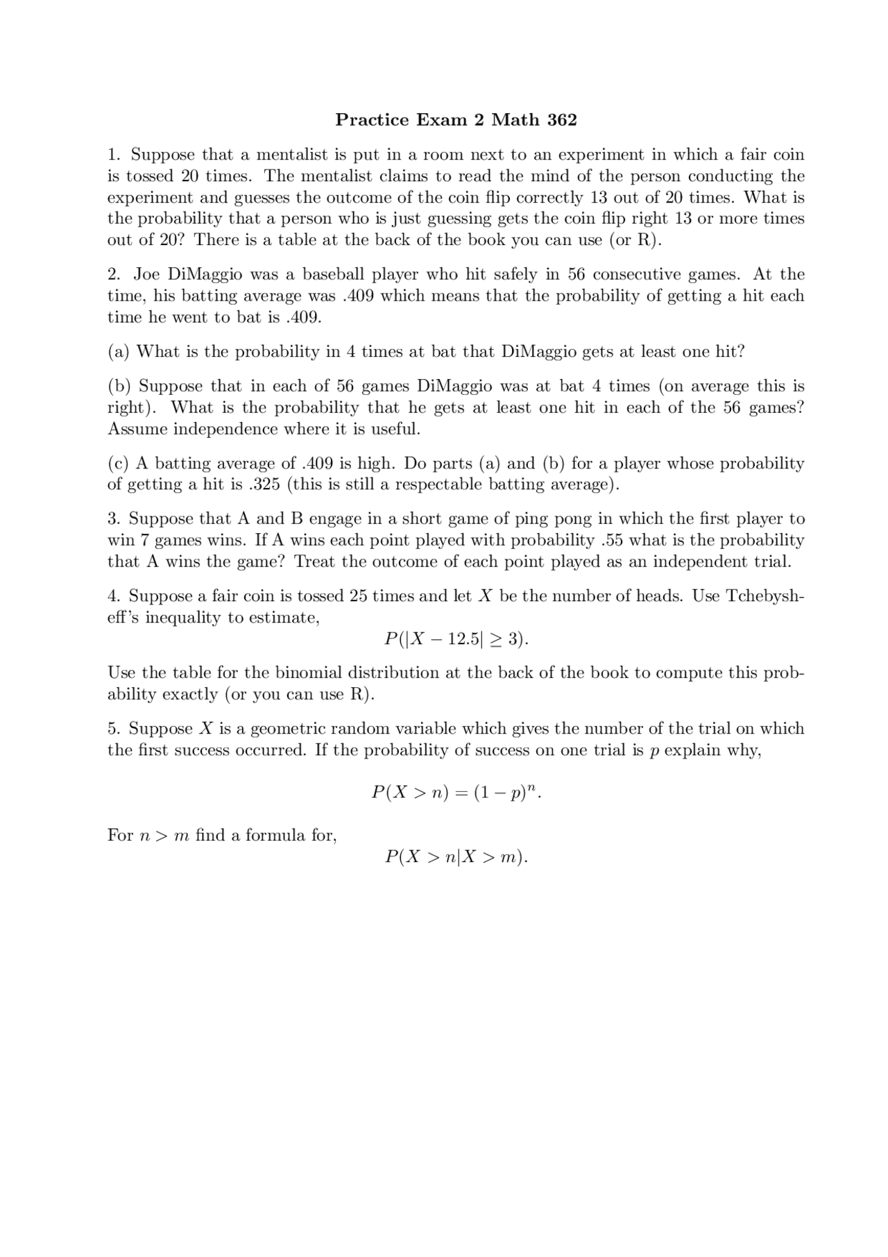 5 Questions for Practice Exam 2 - Introduction to Probability Theory ...
