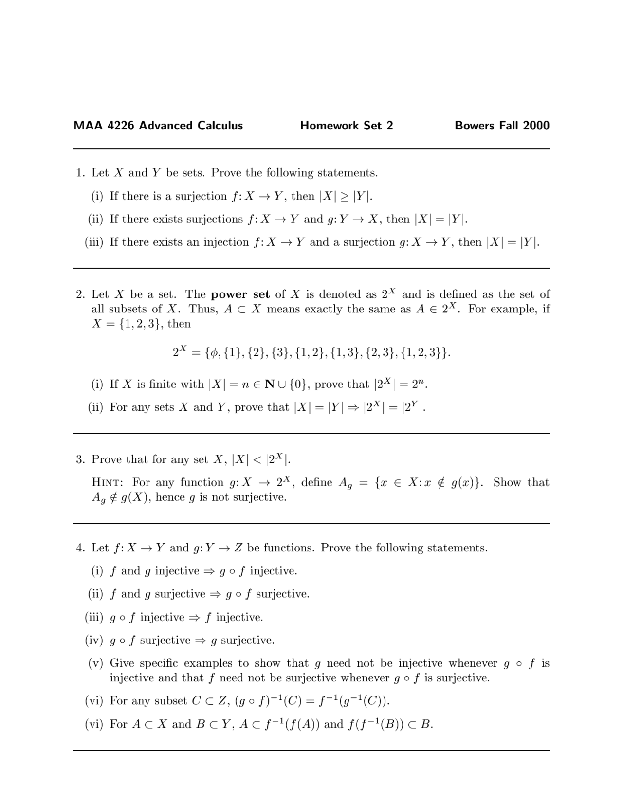 5 Problems On Advanced Calculus I Homework Set 2 Maa 4226 Docsity