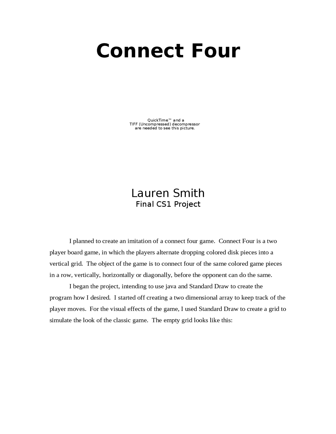 Connect Four Game - Computer Science I | CS 101 - Docsity