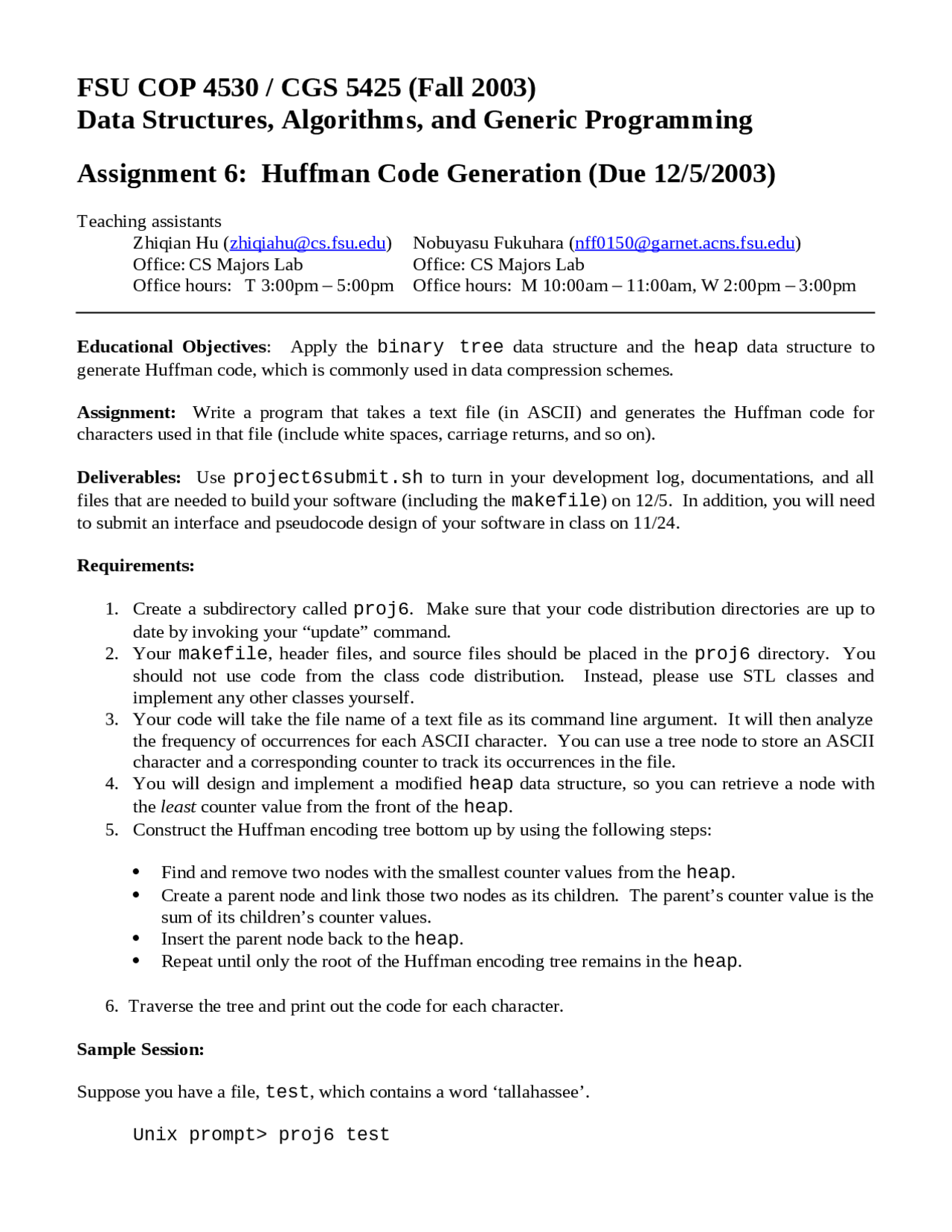 Huffman Code Generation - Assignment 6 | COP 4530 | Assignments ...
