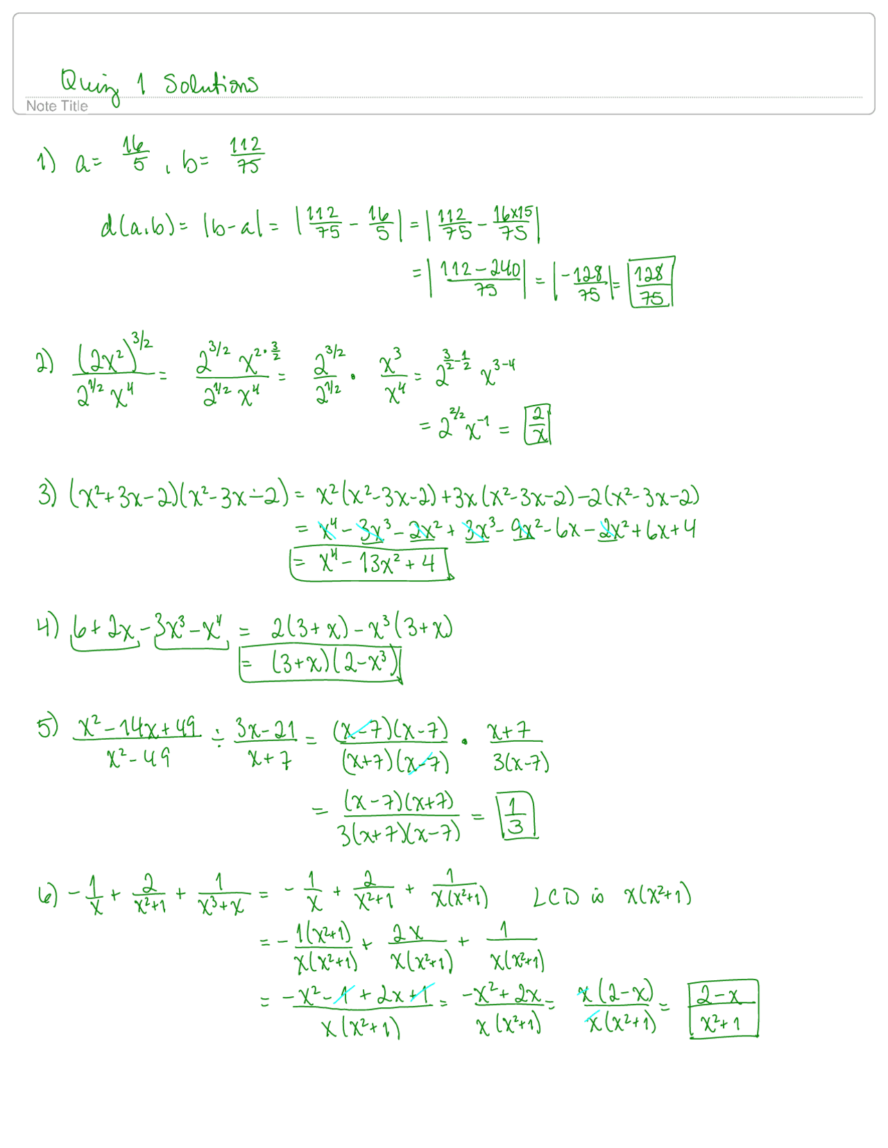 6 Solved Problems on Basic Algebra - Quiz 1 | MATH 1050 - Docsity