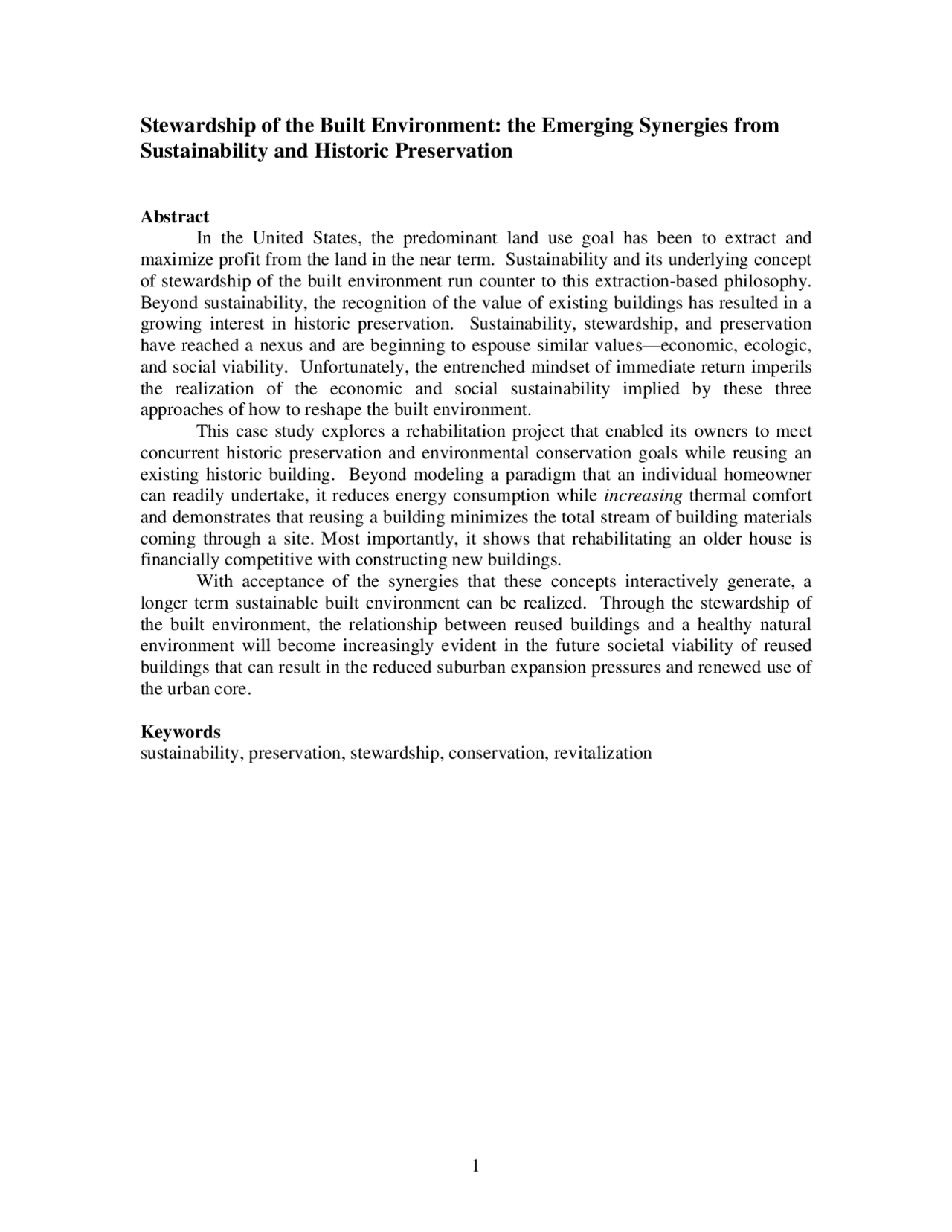 Stewardship of the Built Environment: Sustainability and Historic ...