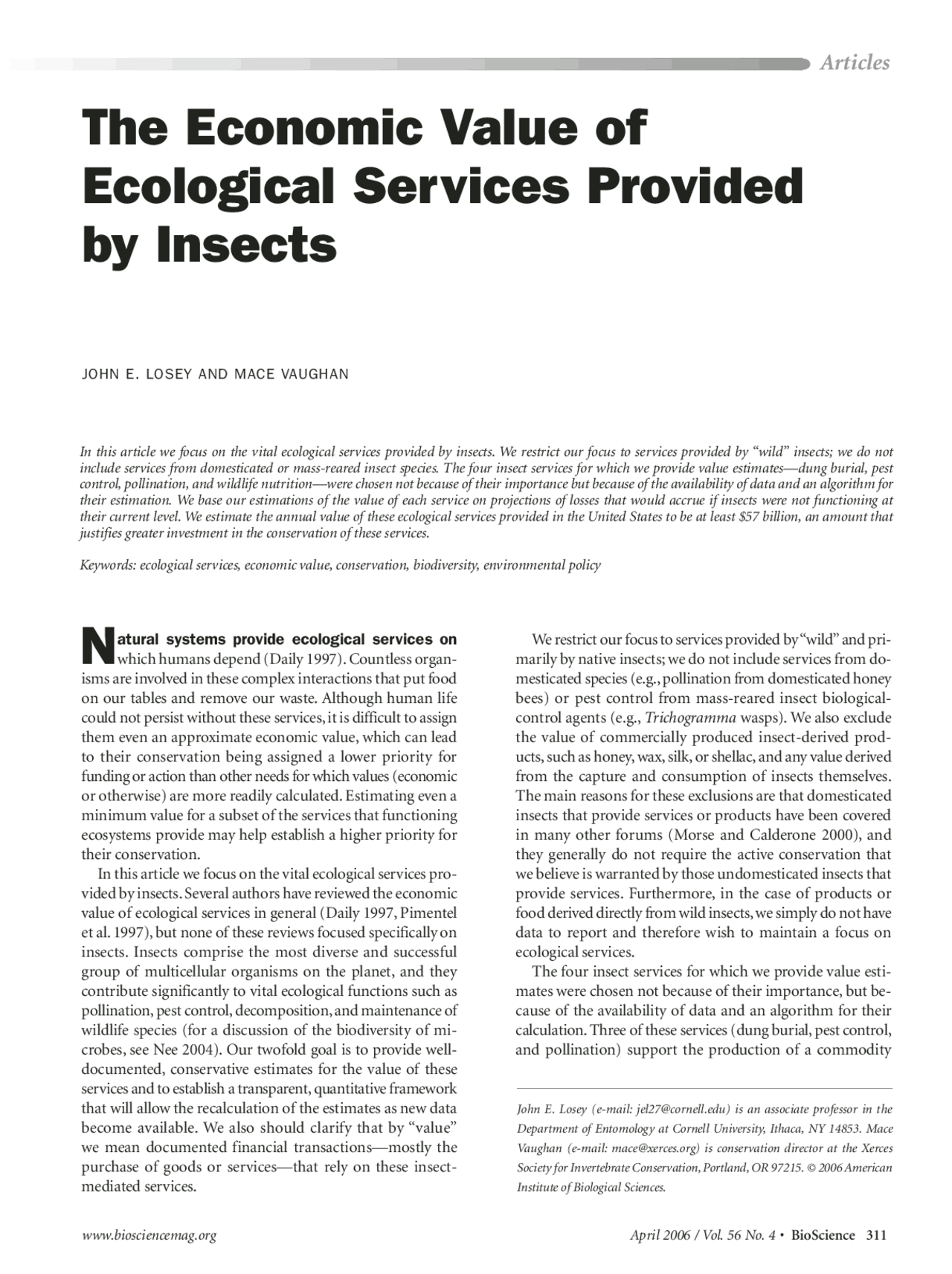 The Economic Value of Ecological Services Provided by Insect | AFS 101 ...