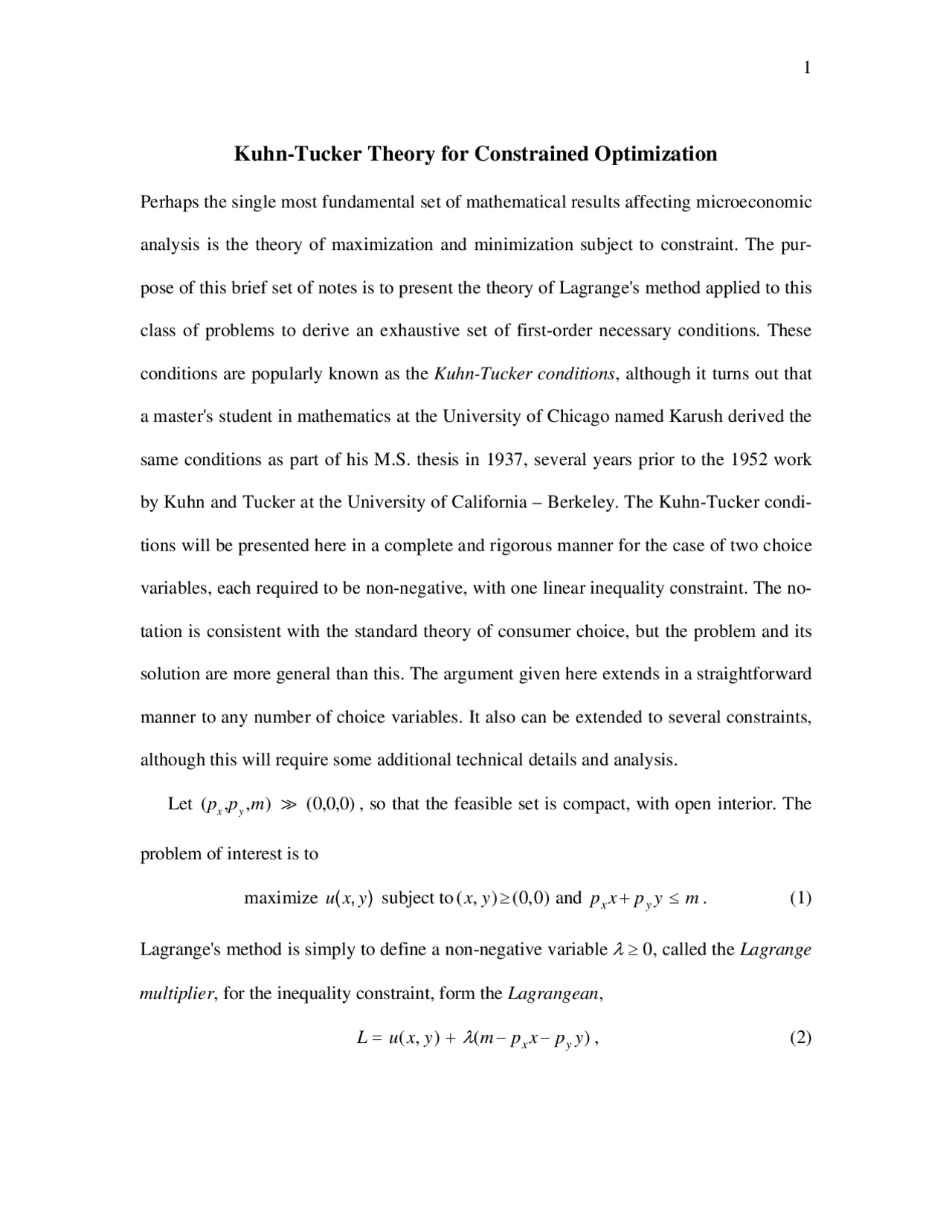 Notes on Kuhn-Tucker Theory for Constrained Optimization | EconS 521 ...