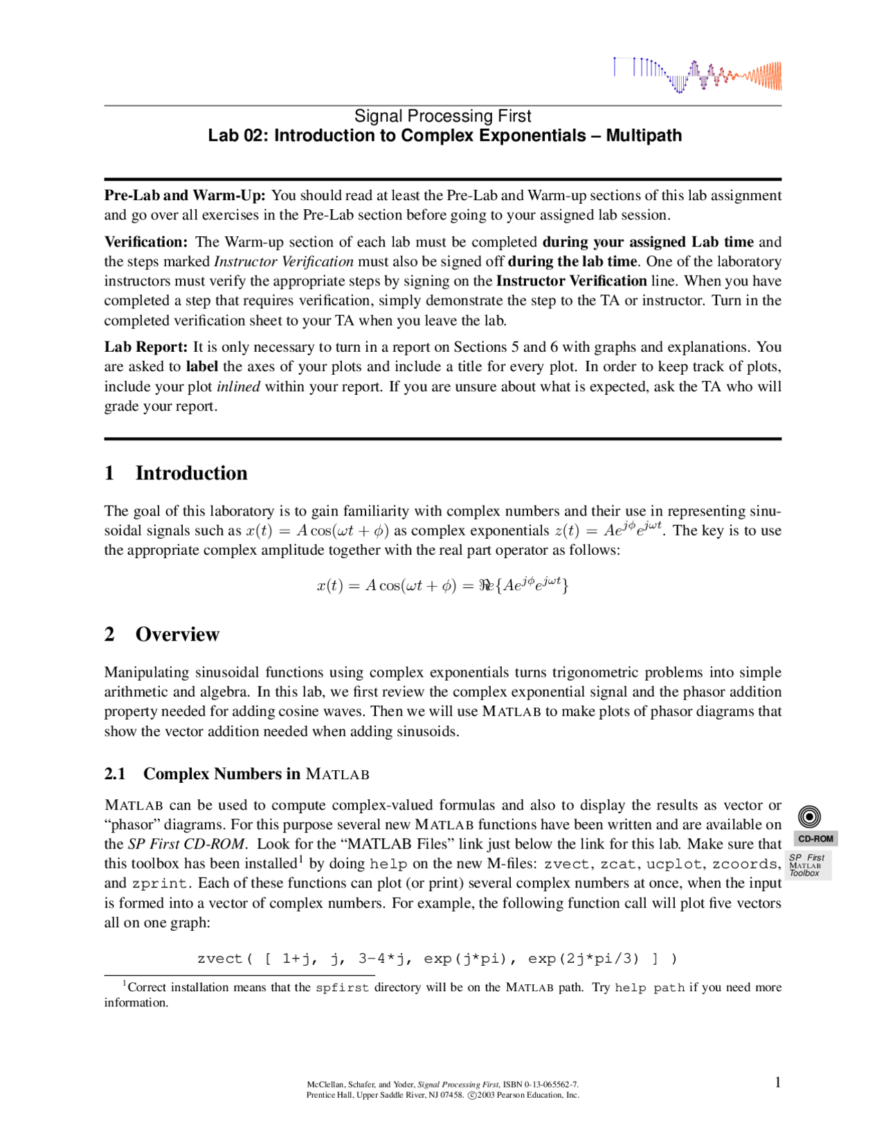 Signal Processing First Lab 02 Introduction to Complex Exponentials