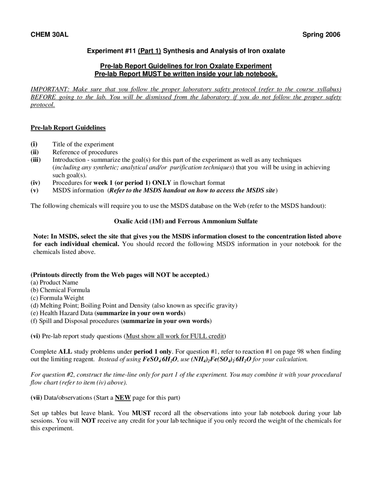Synthesis and Analysis of Iron Oxalate - Experiment 4 | CHEM 30AL | Lab ...