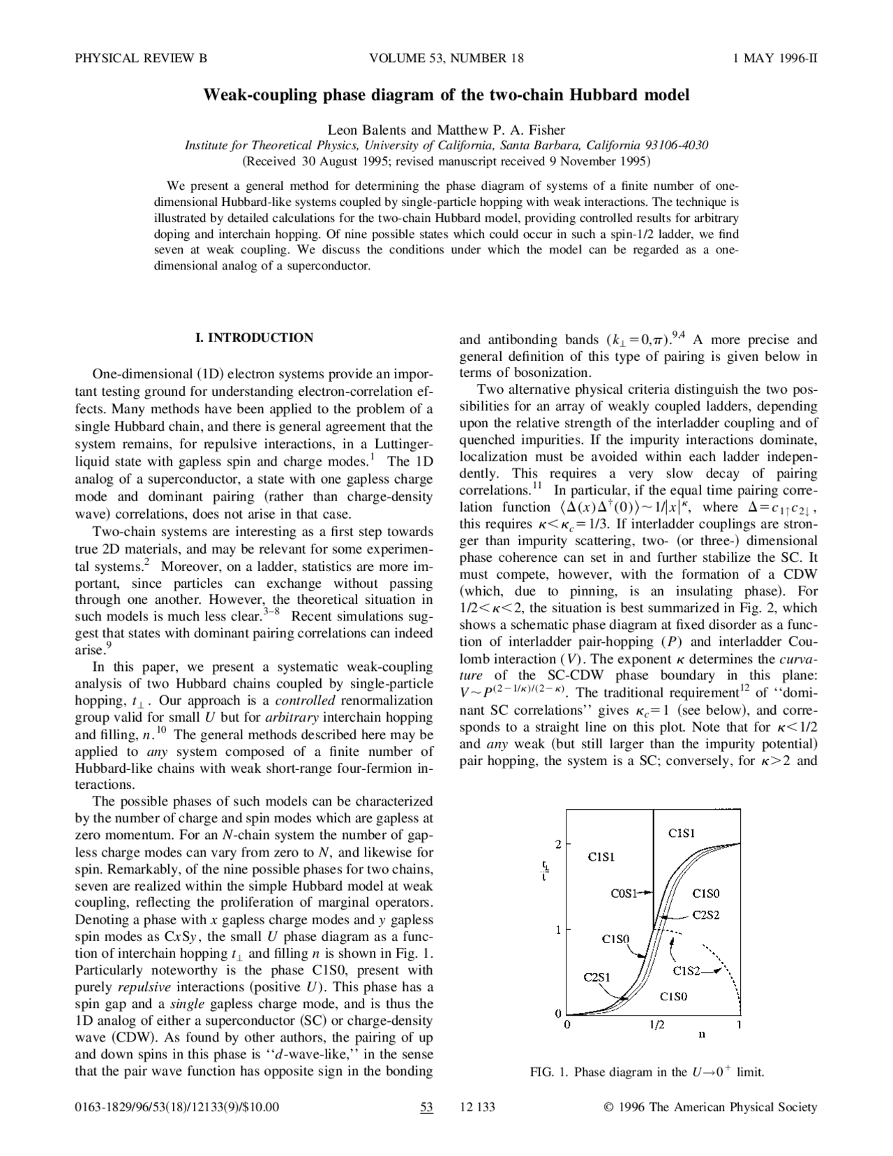 Weak-Coupling Phase Diagram of the Two-Chain Hubbard Model | INT 1 ...