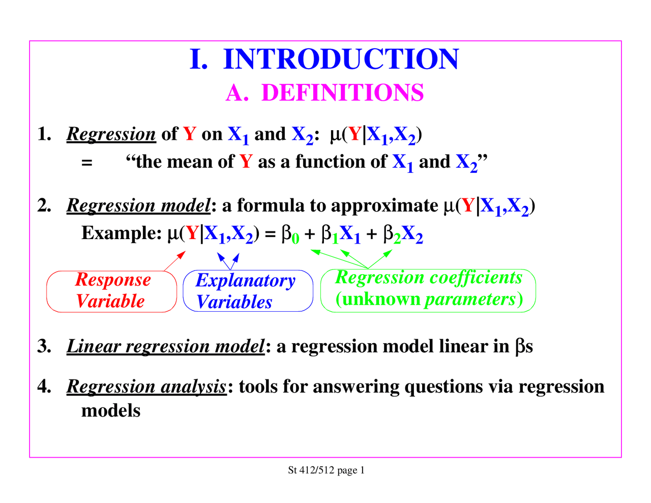 Introduction to Regression Analysis - Lecture Slides | SED 512 - Docsity