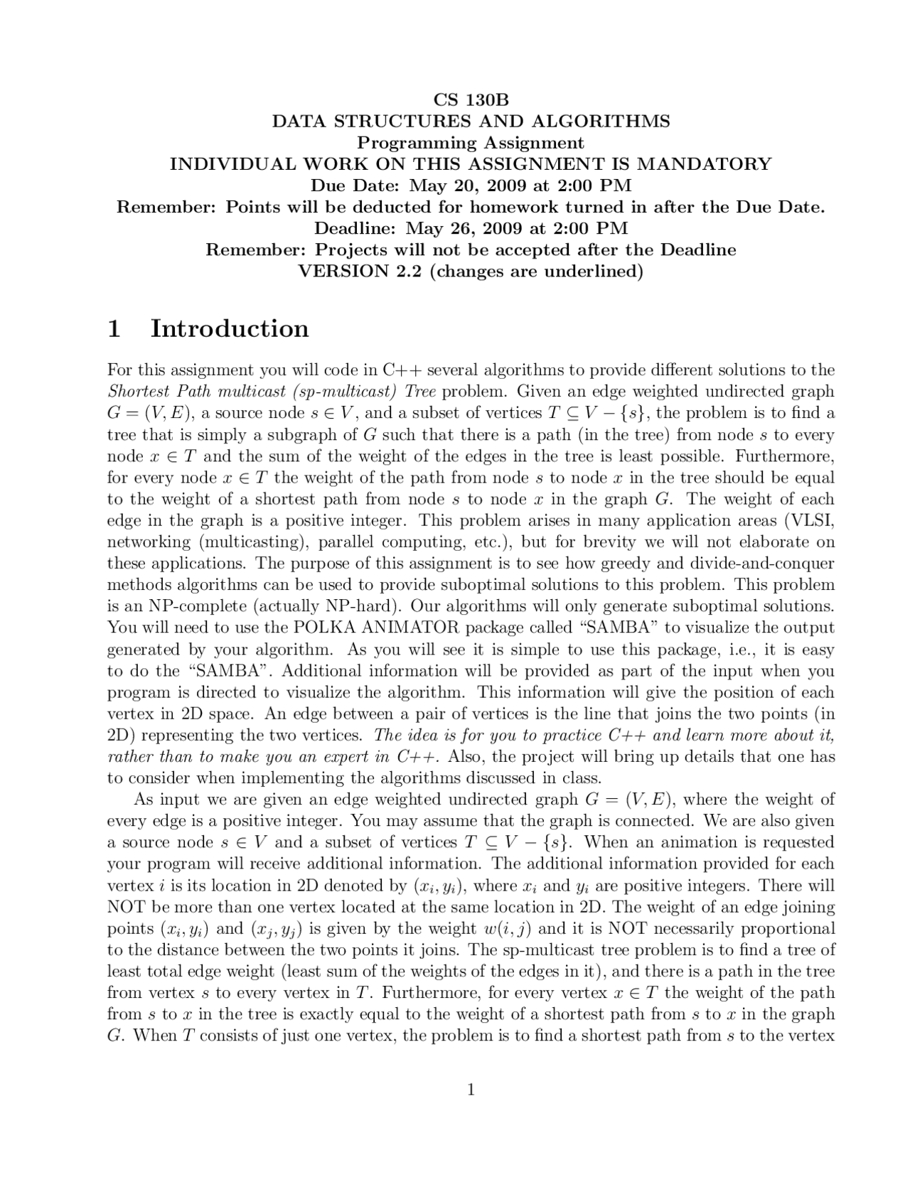 Programming Assignment - Data Structures and Algorithms II - Fall 2009 ...