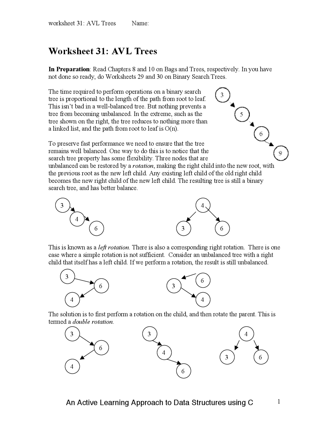 AVL trees for Data Structures - Worksheet 31 | CS 261 - Docsity