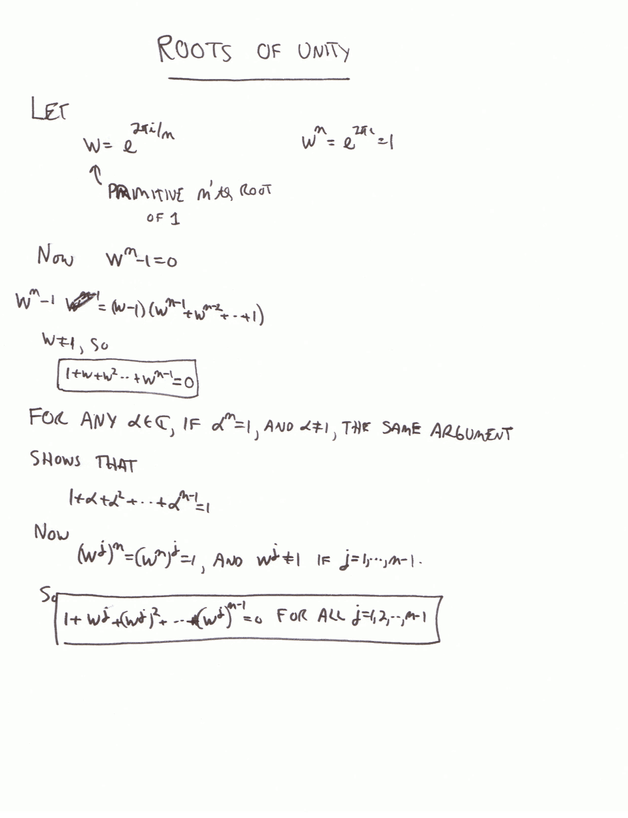 Roots of Unity - Lecture Notes | MATH 115A - Docsity