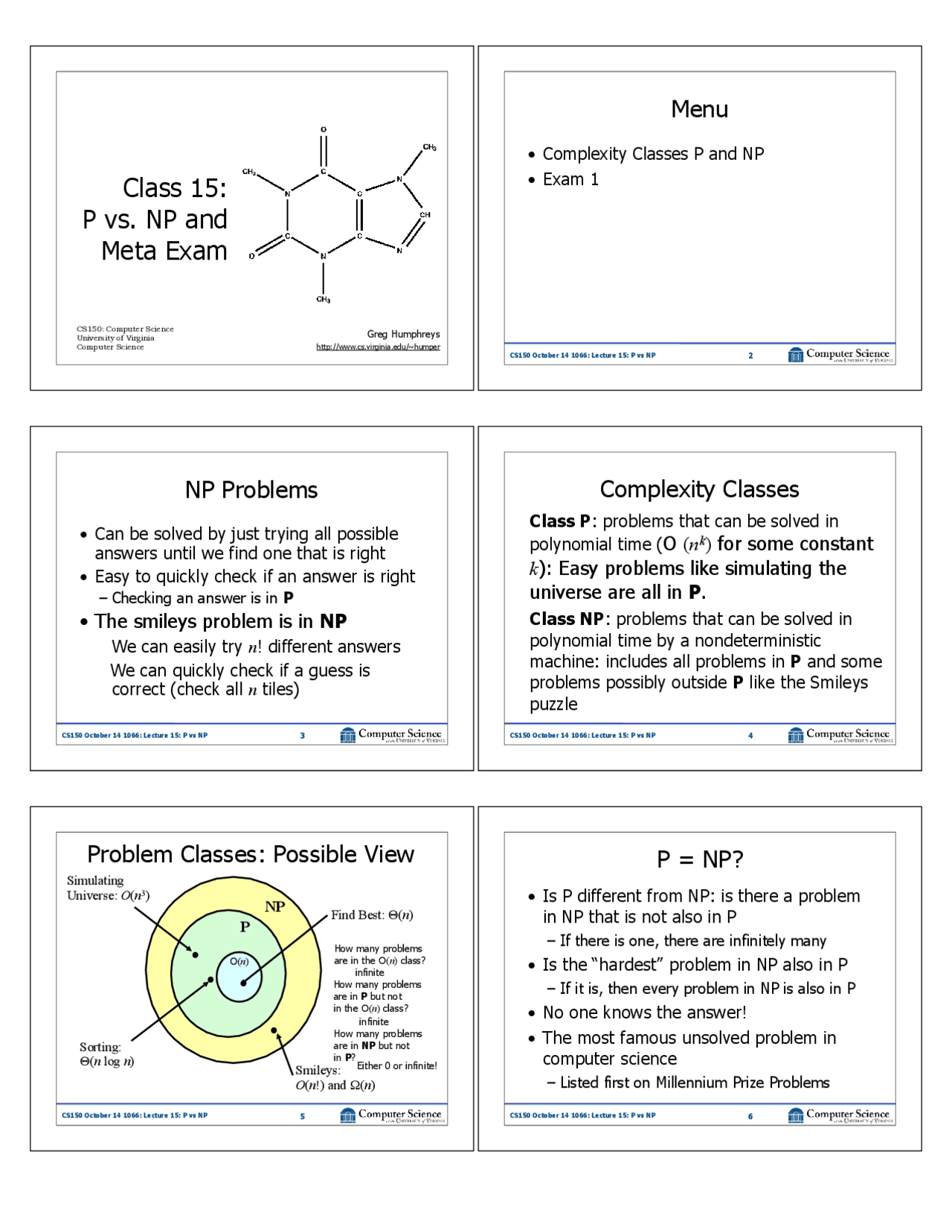 Menu, Complexity Classes, Meta Exam - Notes | CS 1120 - Docsity