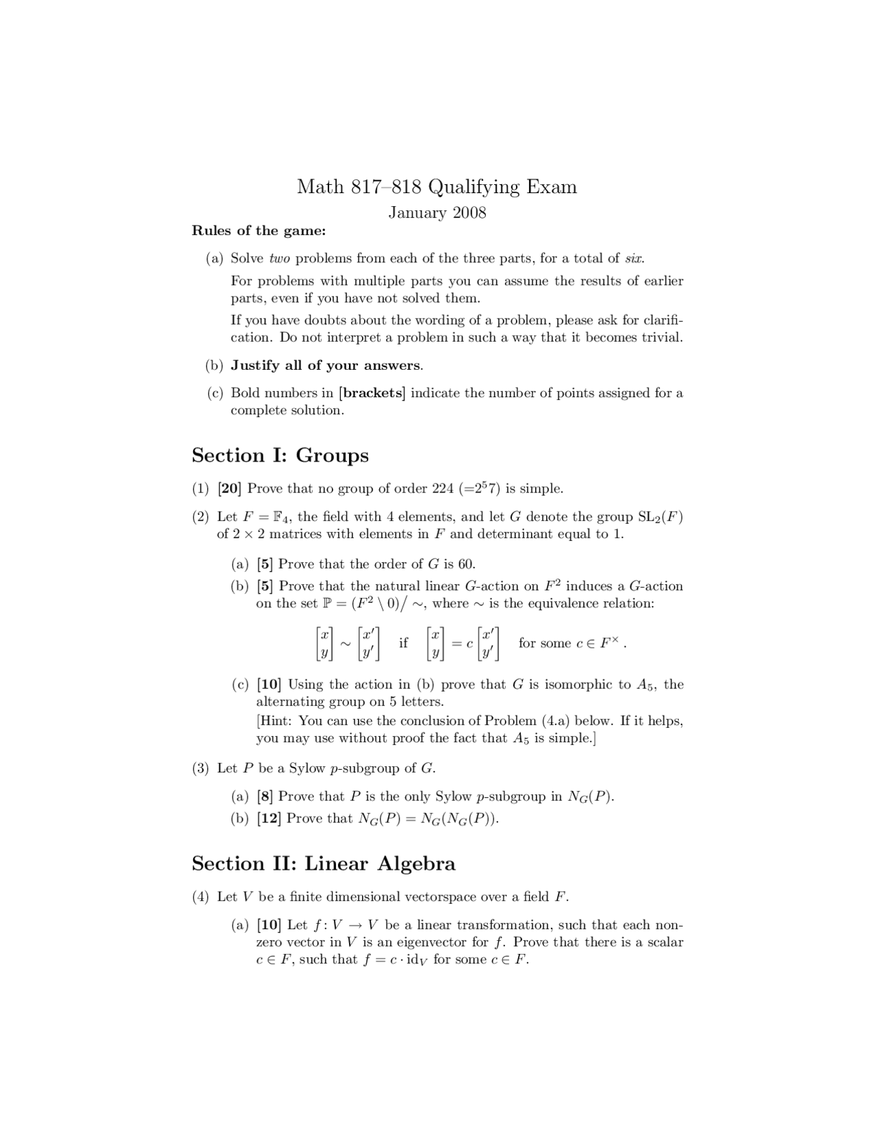 Practice Exam Questions - Introduction to Modern Algebra I | MATH 817 ...