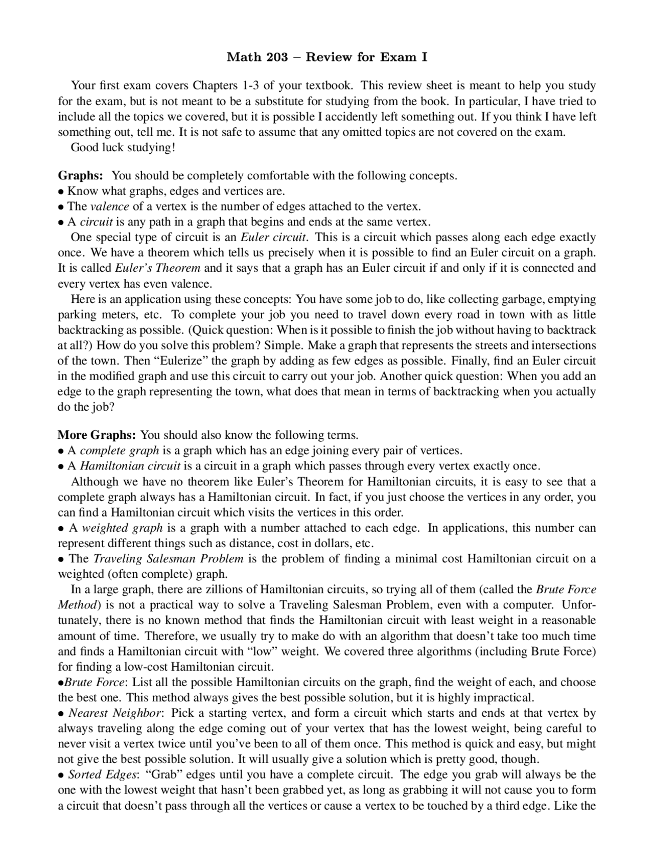 Review Notes for Exam 1 - Contemporary Mathematics | MATH 203 - Docsity