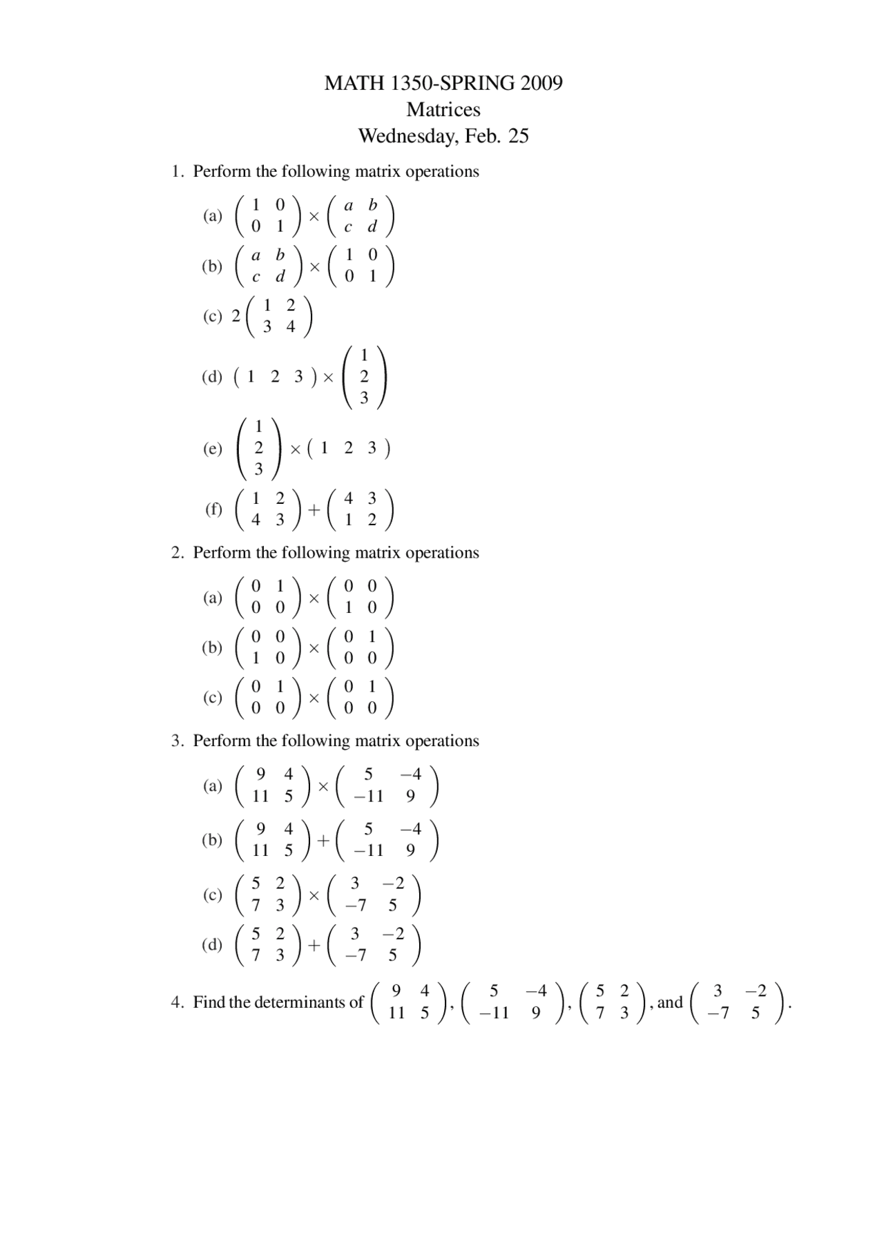 Practice Questions on Matrices - The Art of Secret Writing | MATH 1350 ...