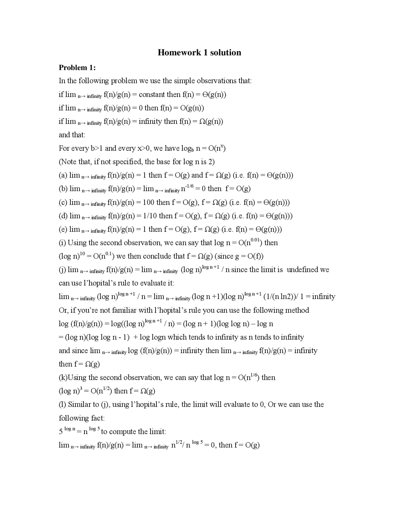 Homework 1 Solutions for Analysis of Algorithms | CS 325 | Assignments ...