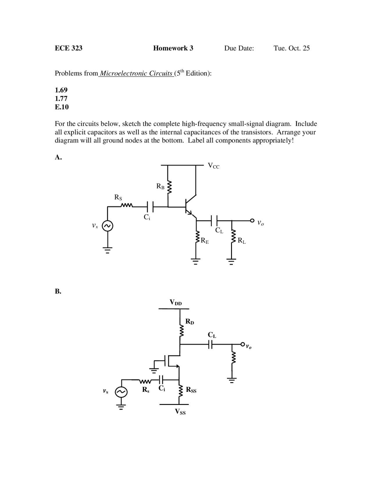Practice Homework #3 - Electronics II | ECE 323 - Docsity