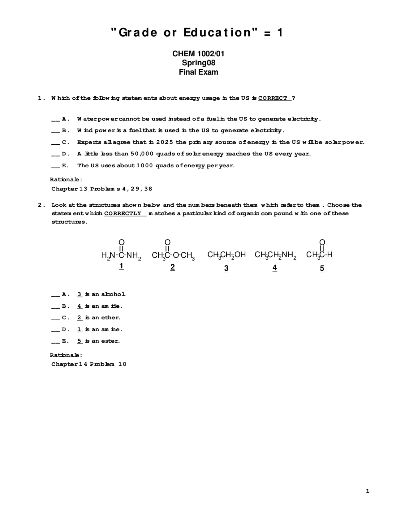 Chem 1002 Notes.pdf Final Exam - Chemistry of Life and Environment | CHEM 1002 - Docsity