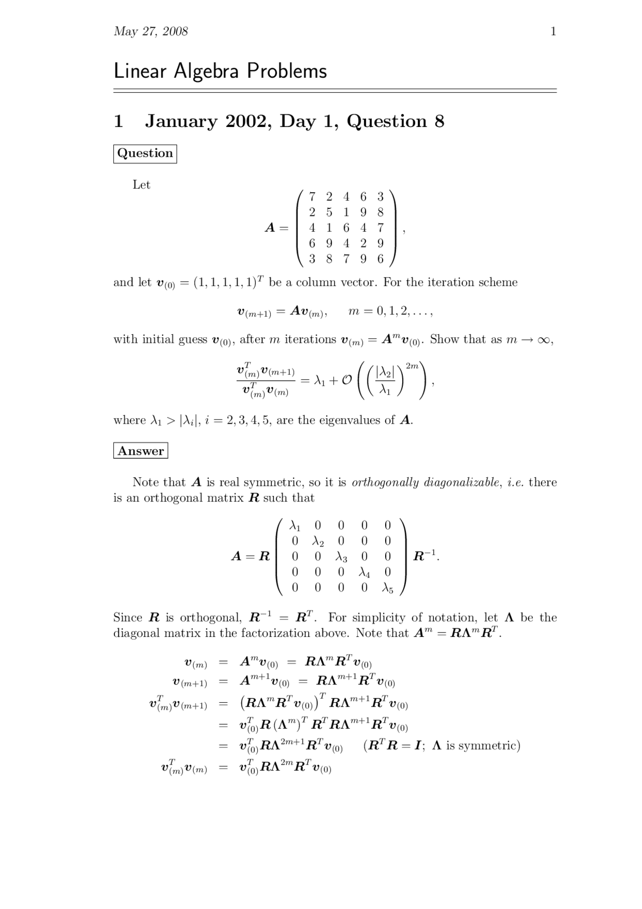 Linear Algebra Problems - Methods of Applied Mathematics | MATH 583A ...