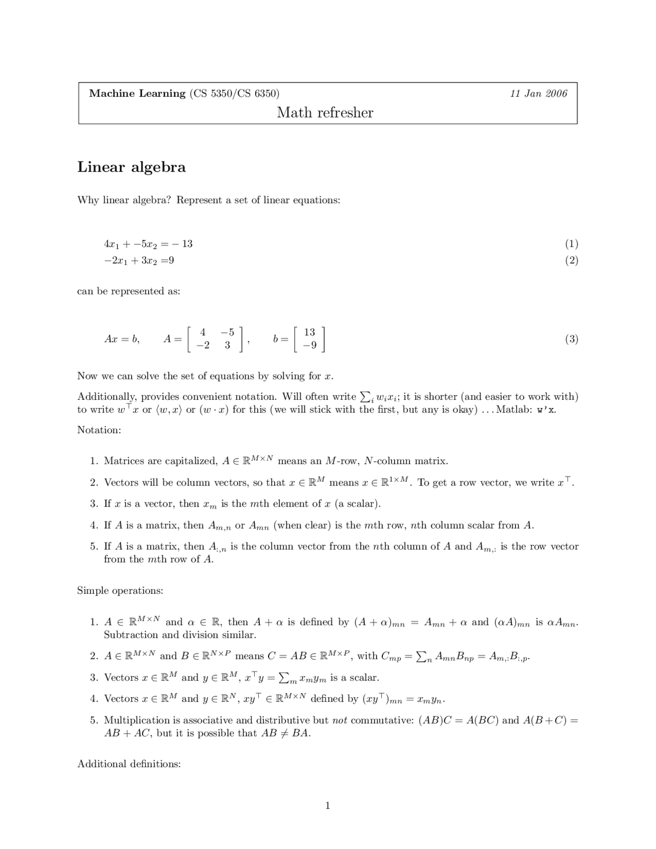 Notes on Linear Algebra in Machine Learning | CS 5350 | Study notes ...