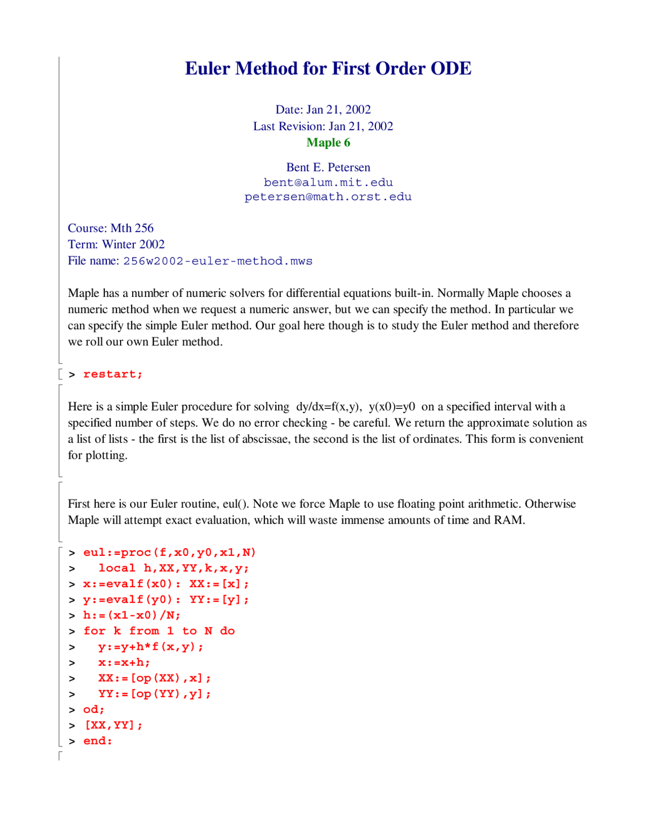 Euler Method for First Order ODE - Applied Differential Equations | MTH ...