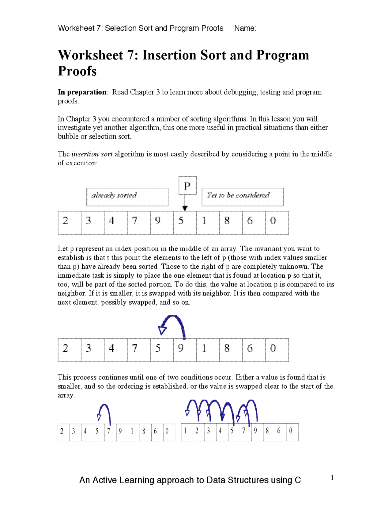 Worksheet 7: Insertion Sort and Program Proofs | CS 261 - Docsity