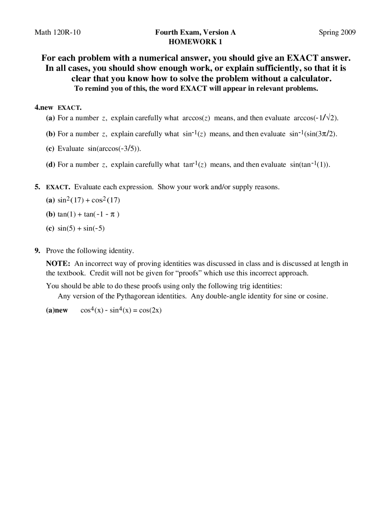3 Unsolved Problems on Calculus Preparation - Examination 4 | MATH 120R ...