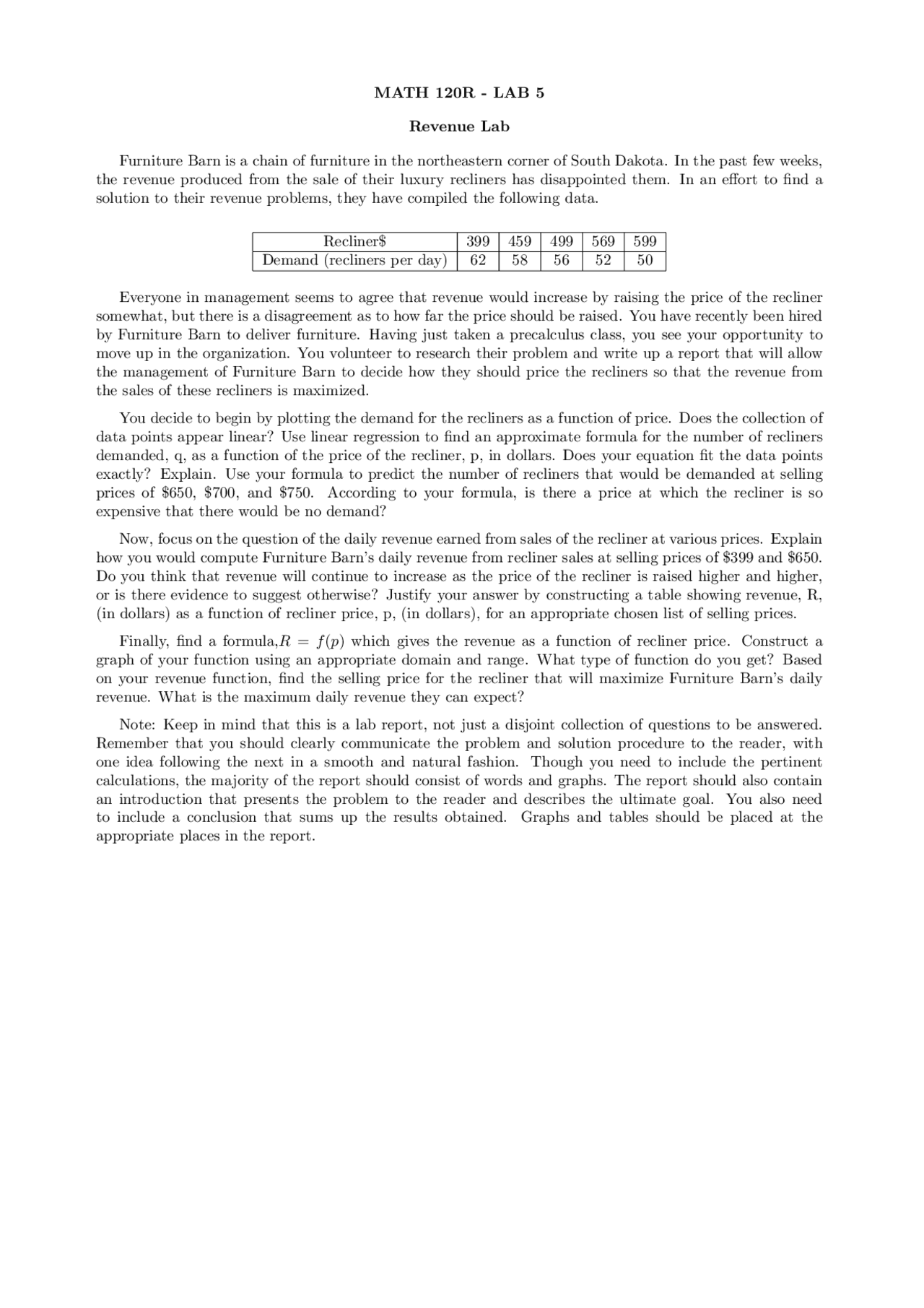 Laboratory Report 5 on Calculus Preparation | MATH 120R - Docsity
