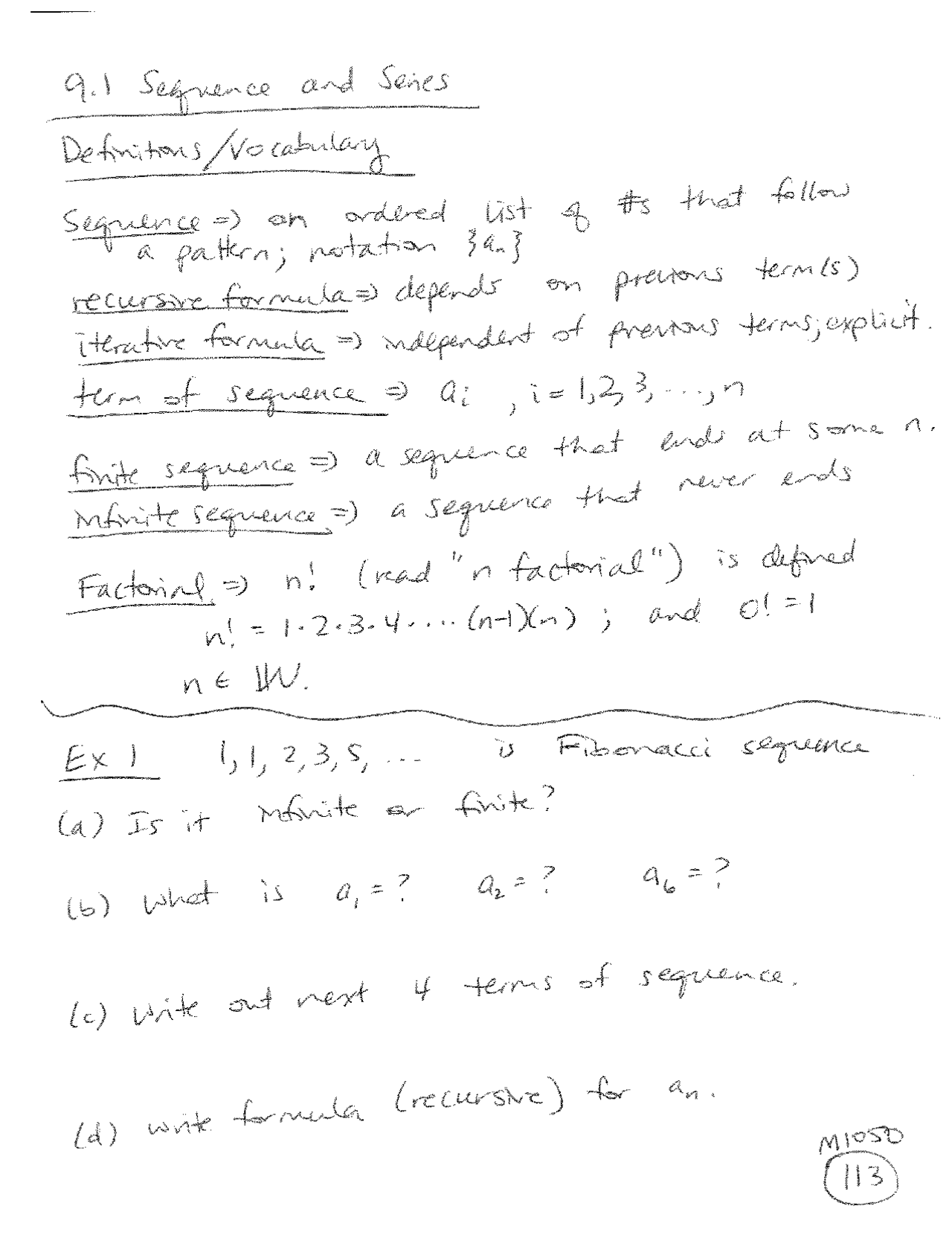 Sequence and Series in Basic Algebra - Handwritten Notes | MATH 1050 ...