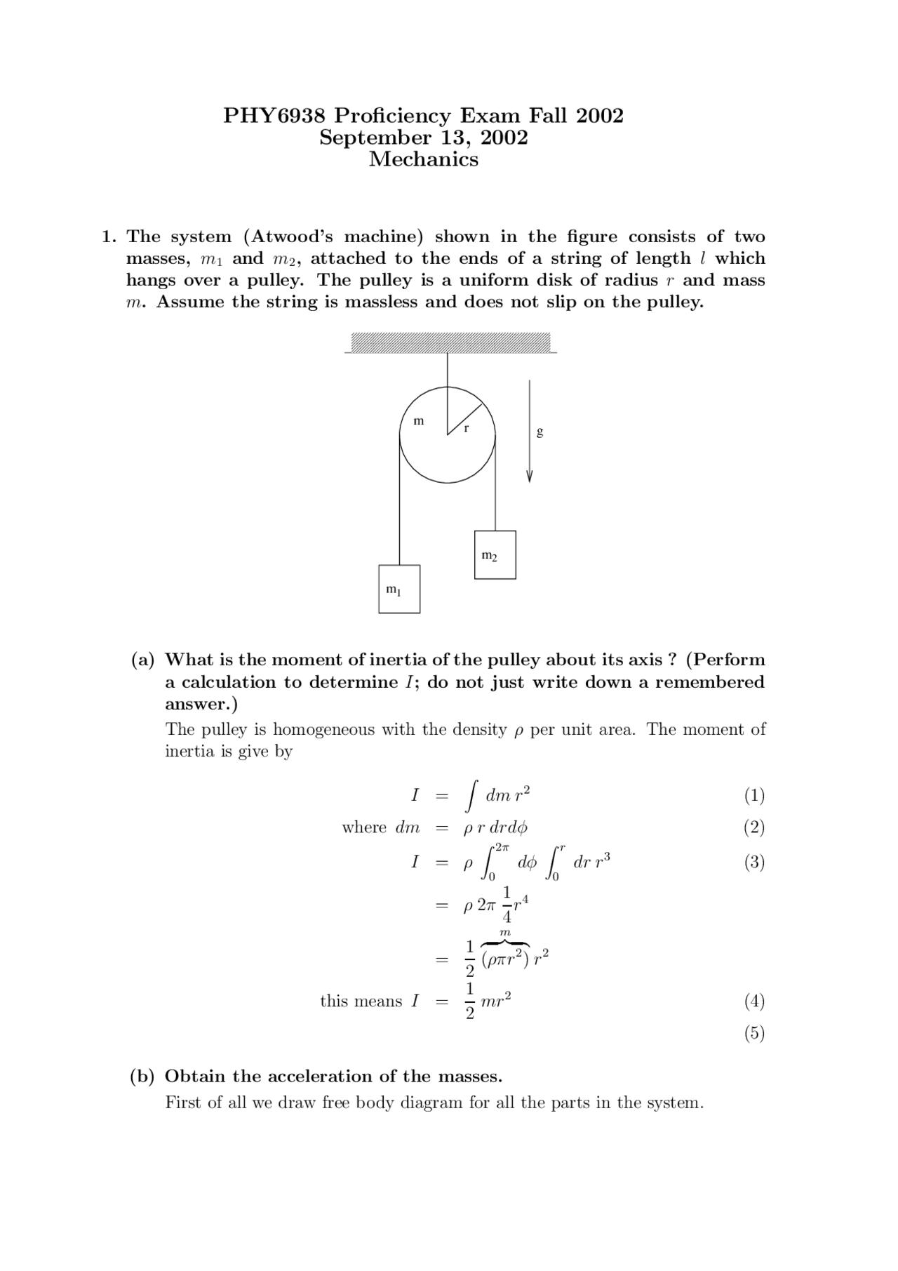 Proficiency Exam with Answers - Graduate Problem Solving | PHY 6938 ...