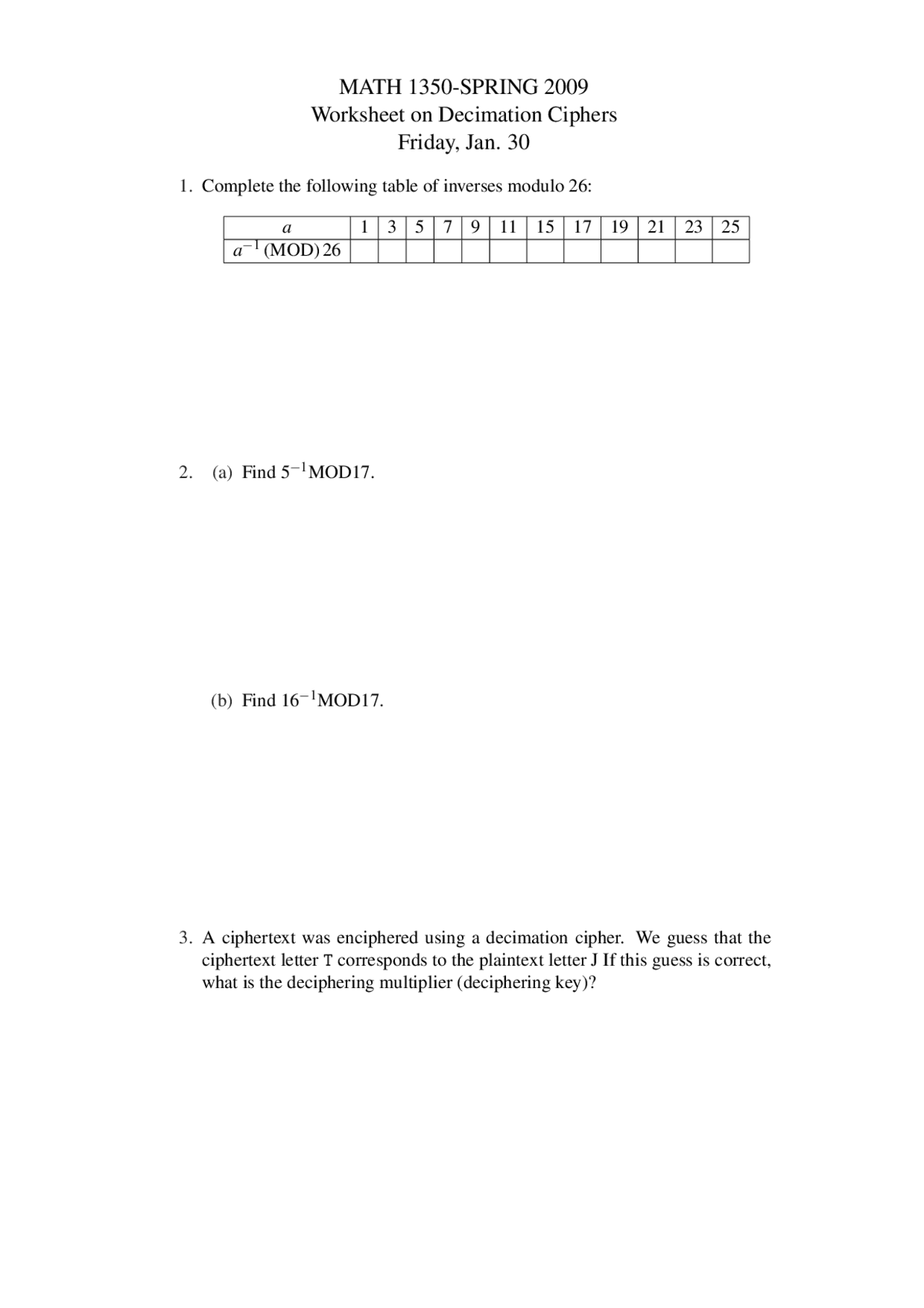 Cipher Rune Math Worksheet Worksheet on Decimation Ciphers - The Art of Secret Writing | MATH 1350 ...