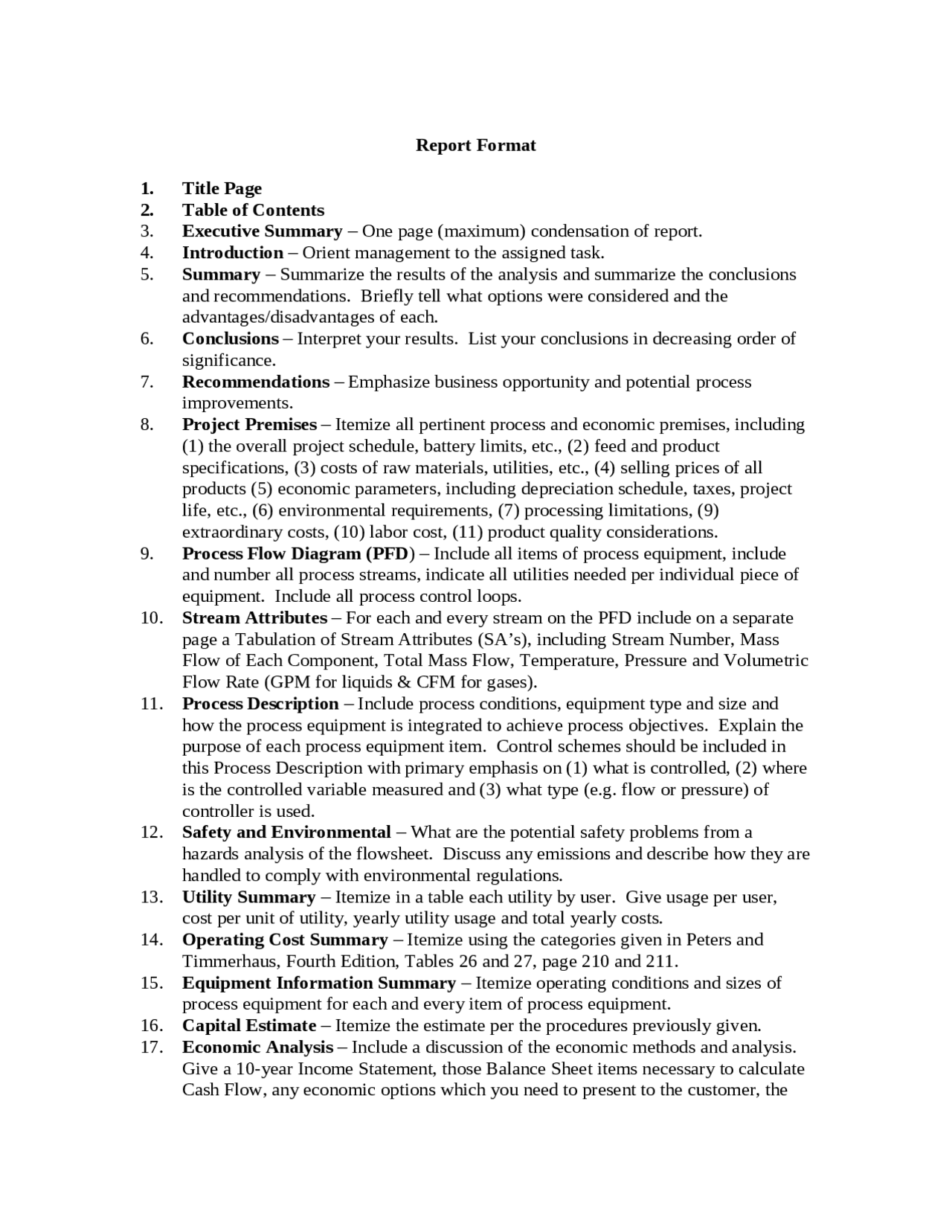 Introduction to Report Format on Process Design Operations - Project ...