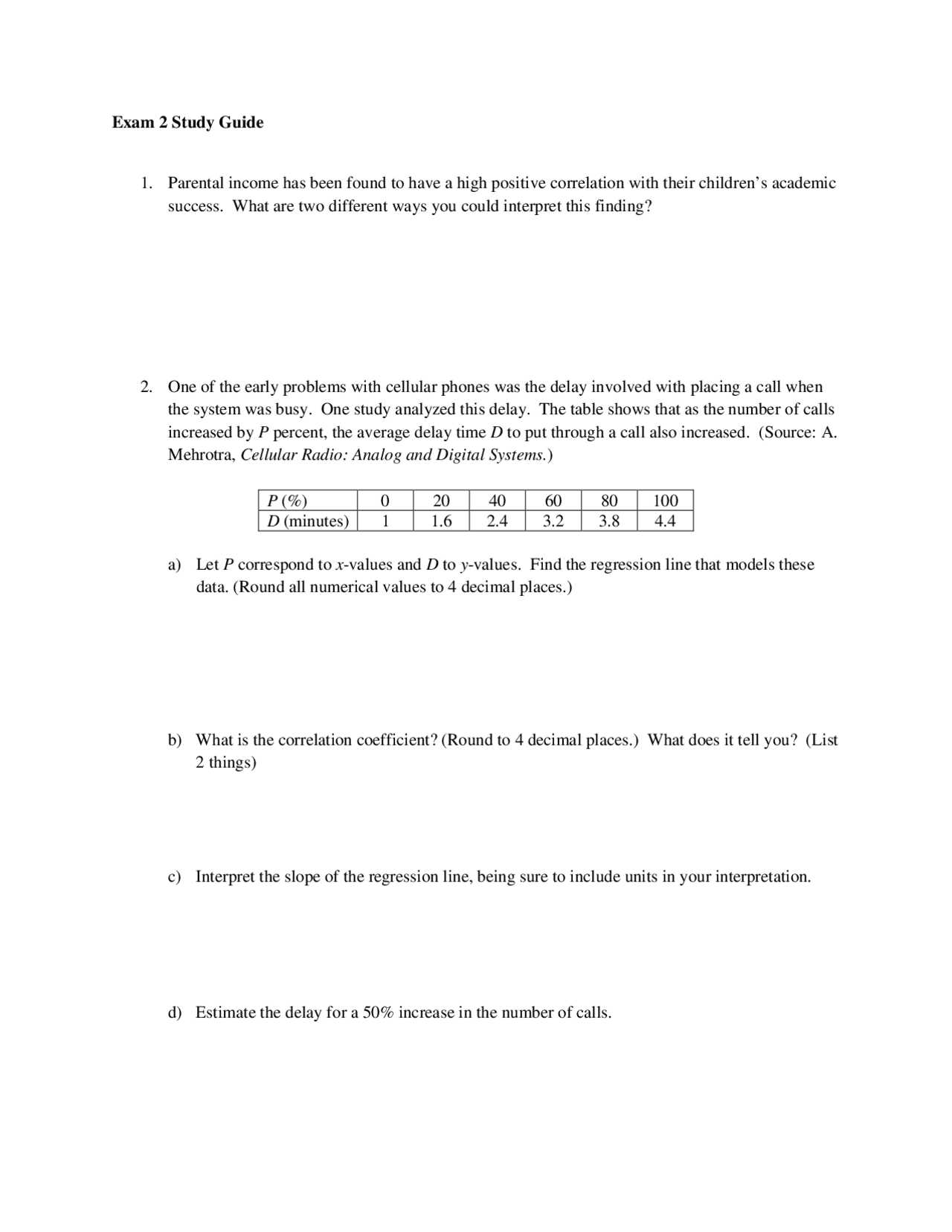 Exam 2 Study Guide: Mathematics and Statistics | Exams Mathematics ...