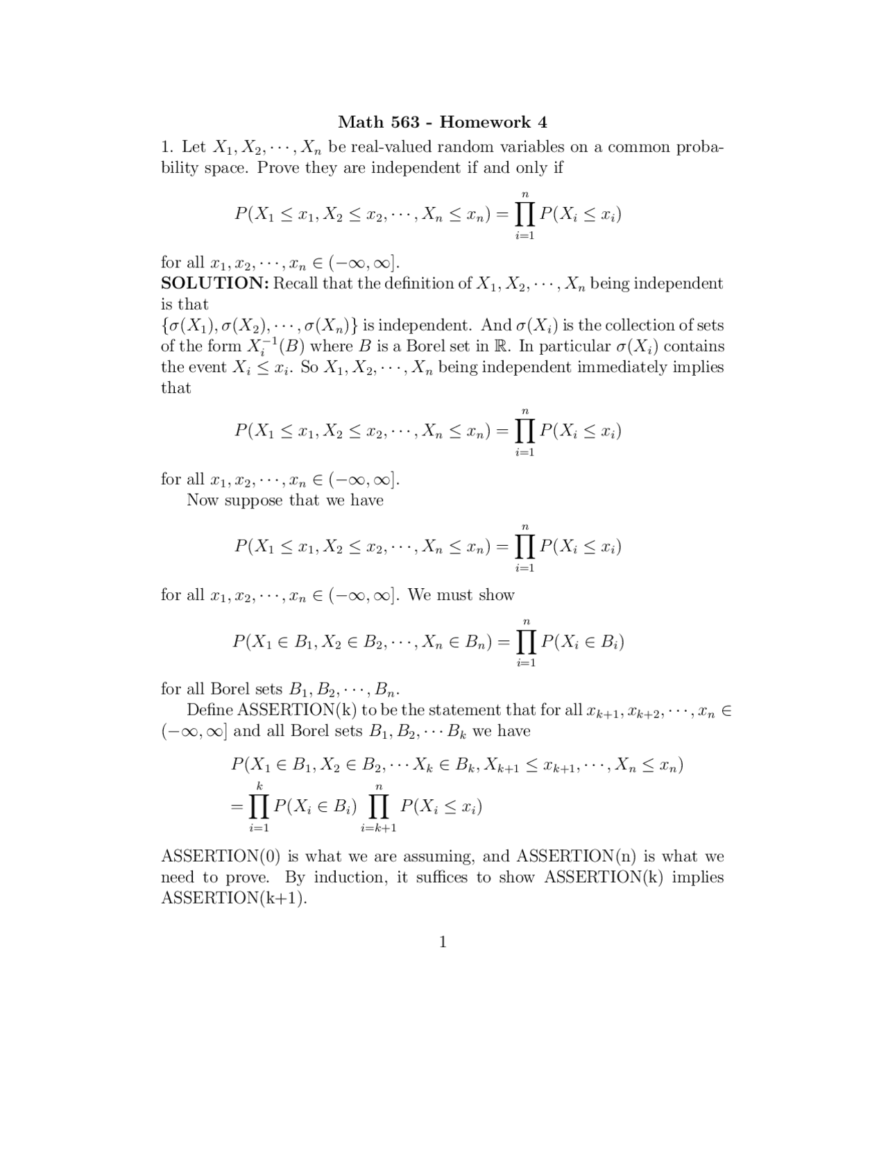 Resolution for Homework 4 - Probability Theory | MATH 563 - Docsity
