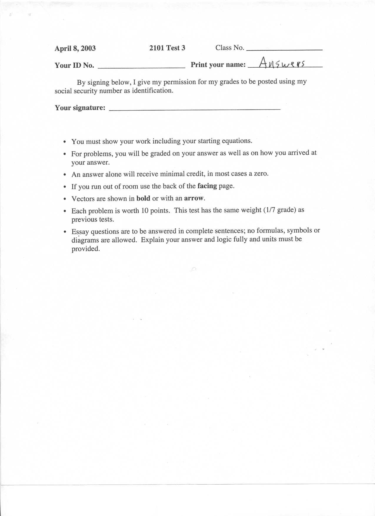 Exam 3 with Solution for General Physics for Technical Students | PHYS ...