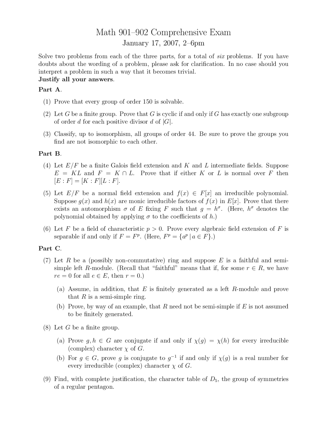 9 Questions For Algebra I Comprehensive Exam Math 901 Docsity