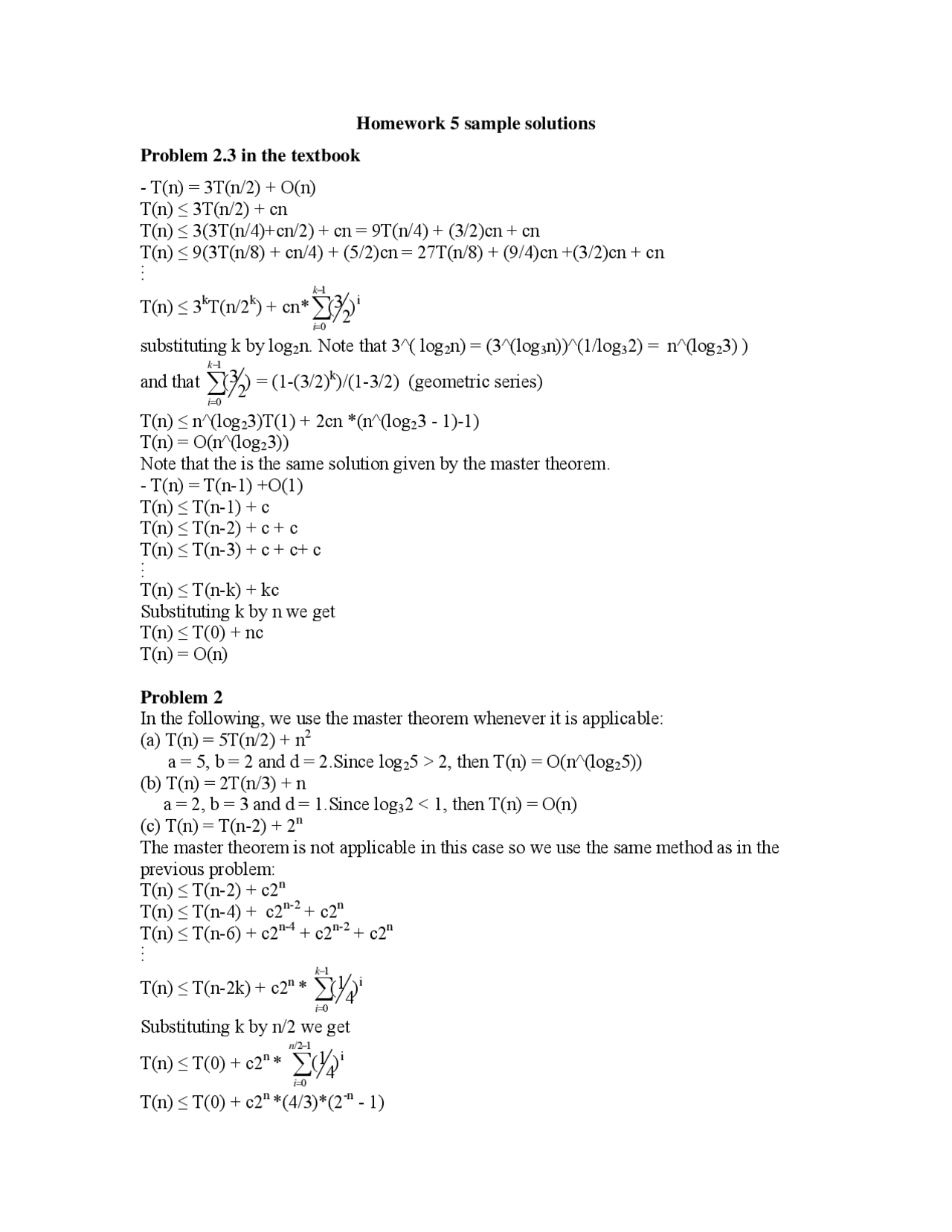 Homework 5 Solutions - Analysis of Algorithms | CS 325 - Docsity