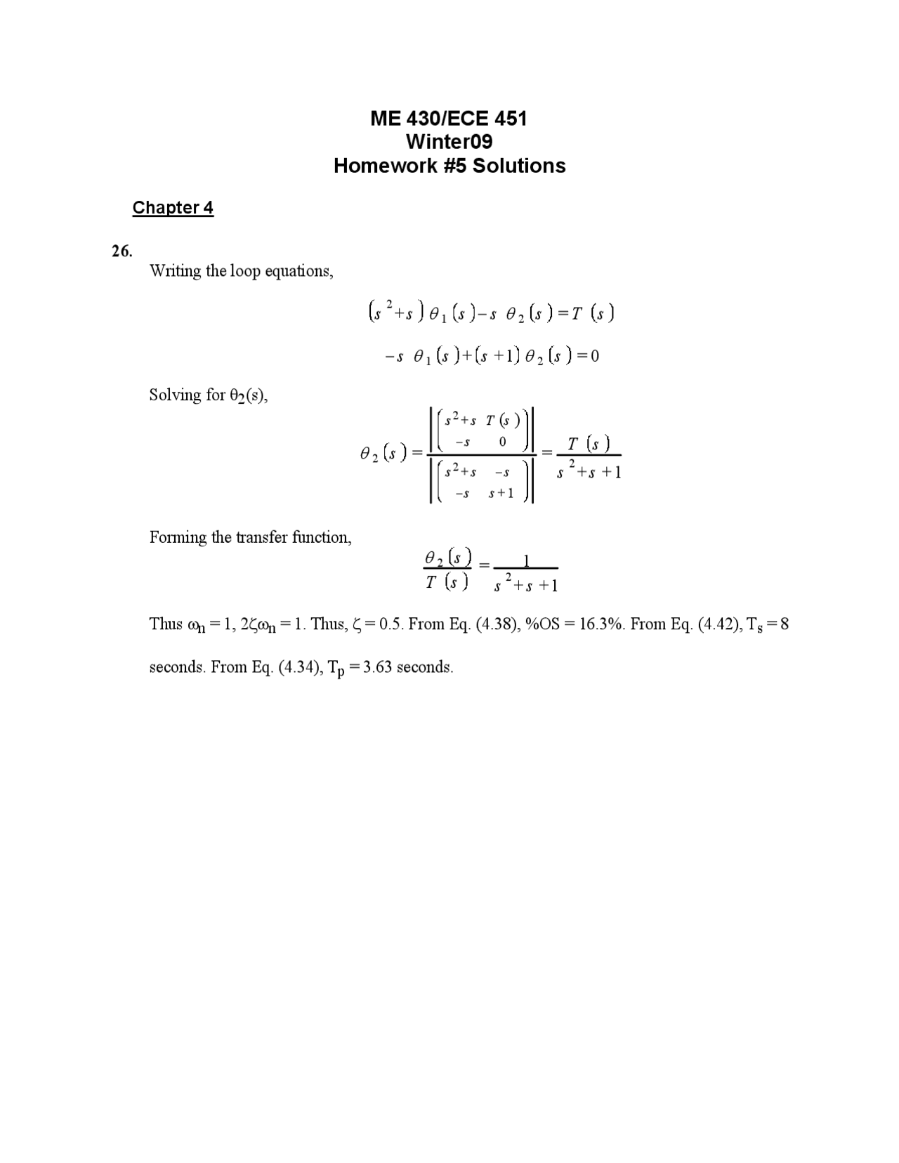 Homework 5 solutions for systems dynamics and control me 430