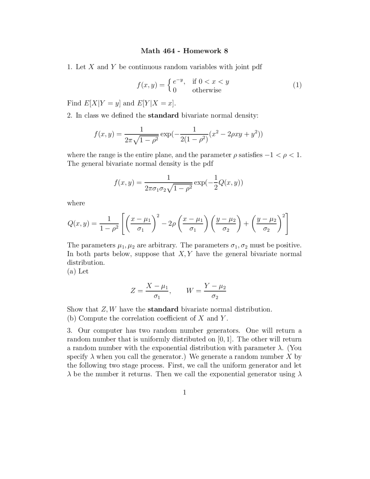 Homework 8 Unsolved Questions - Theory of Probability | MATH 464 - Docsity