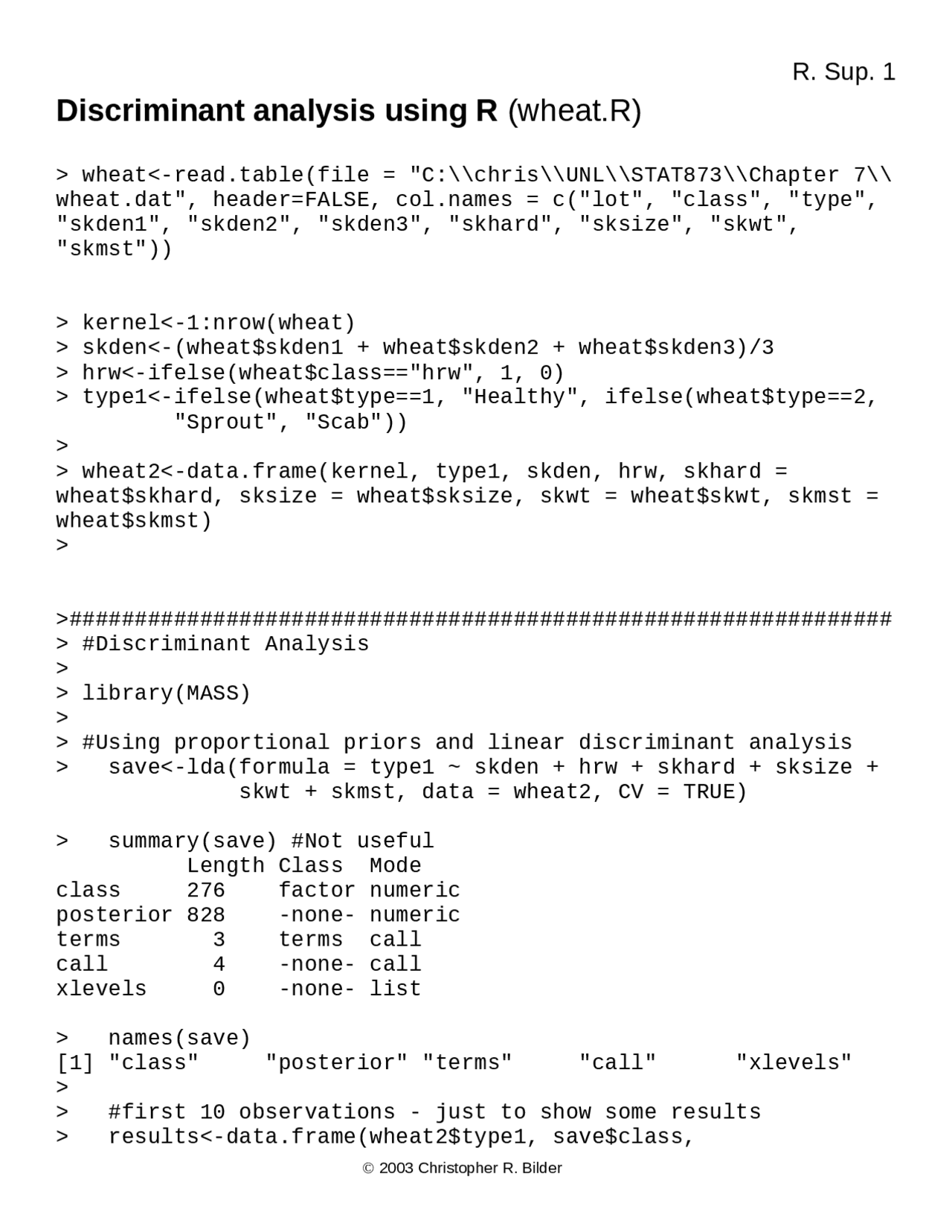 Discriminant Analysis using R: An Example with the wheat.R Data Set ...