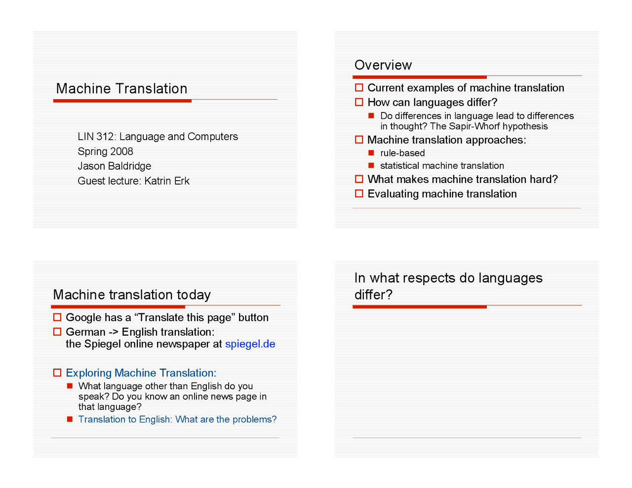 Machine Translation - Lecture Slides | LIN 312 - Docsity