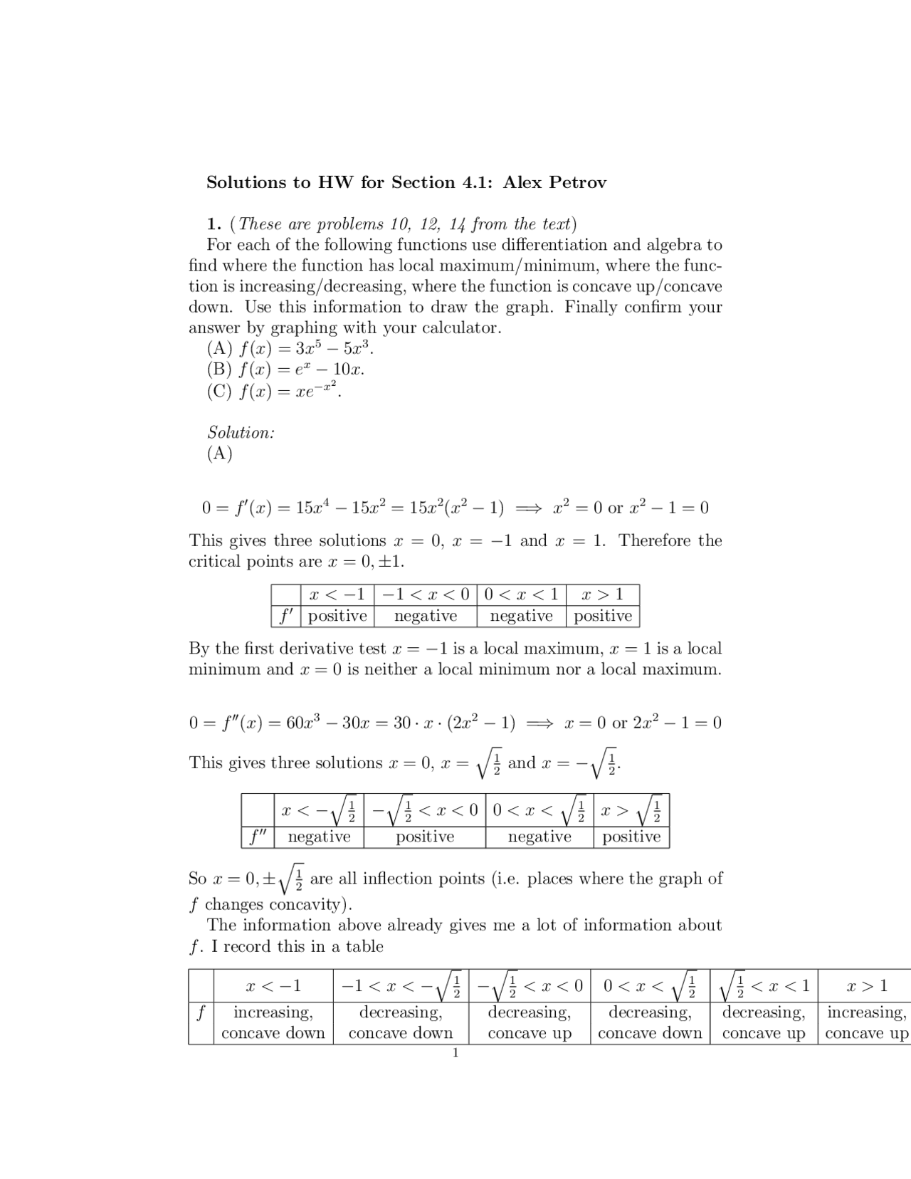 Solutions to Homework for Calculus I with Applications | MATH 124 - Docsity