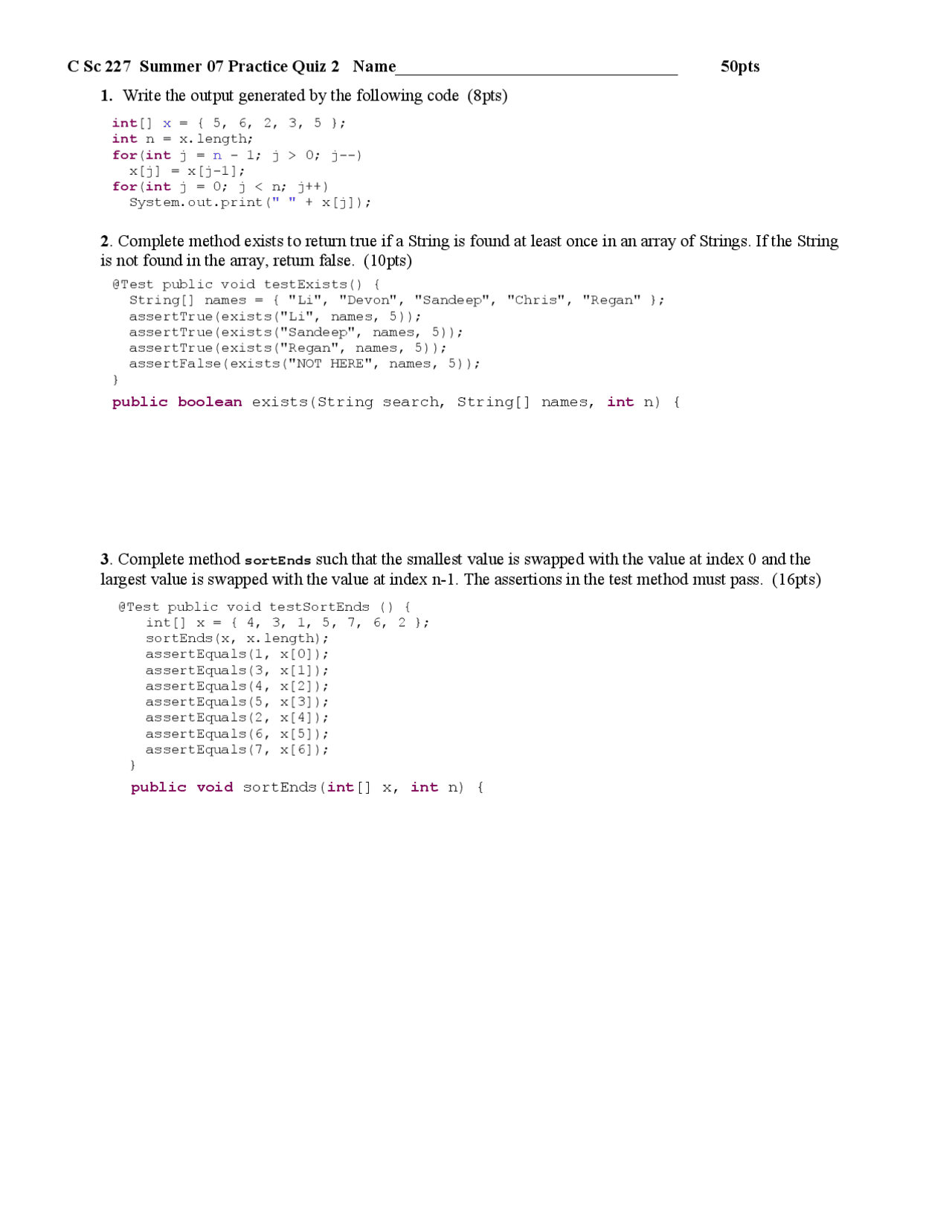 5 Questions For Quiz 2 Program Design And Development C Sc 227 Docsity