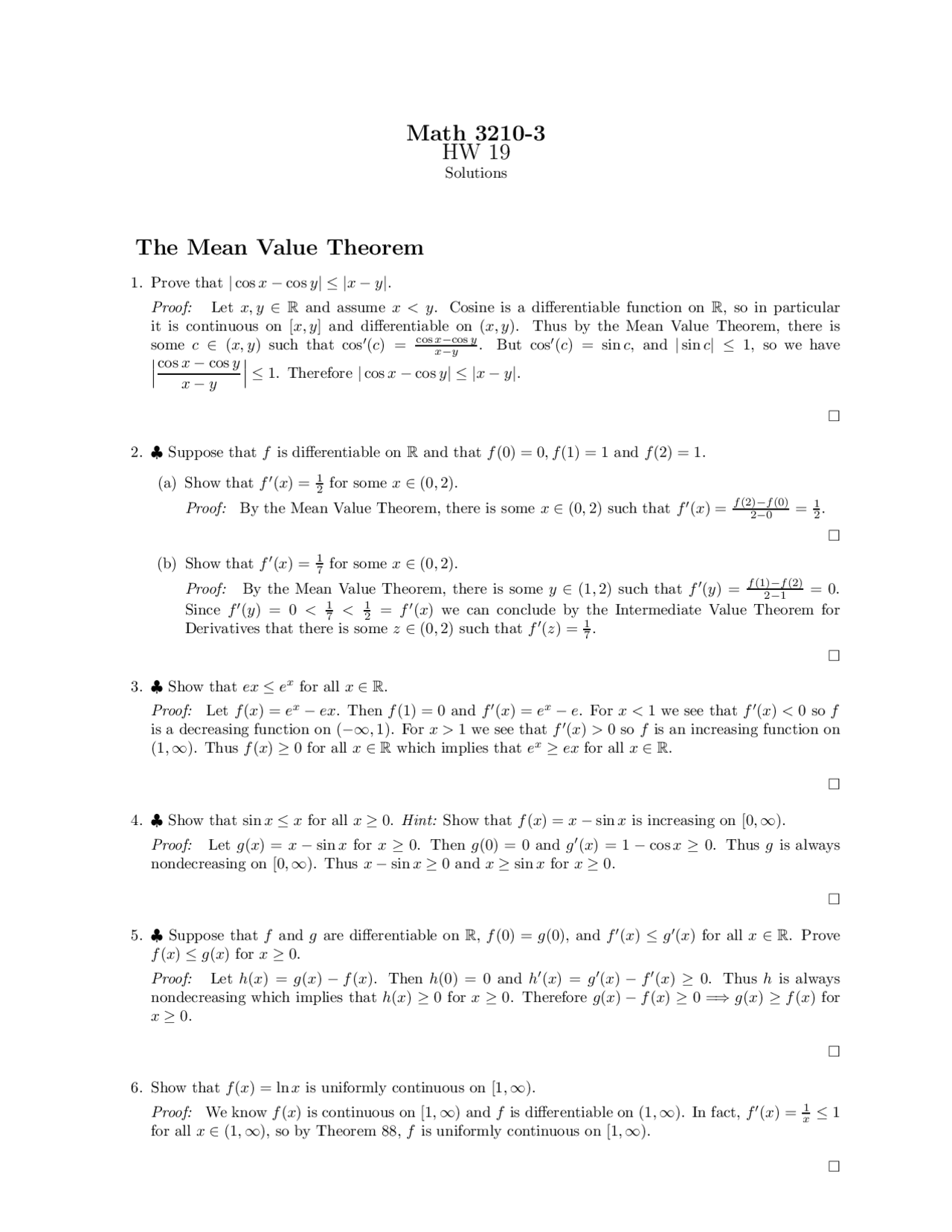 Math 3210-3 Homework 19 Solutions: Proofs of Inequalities and Mean ...