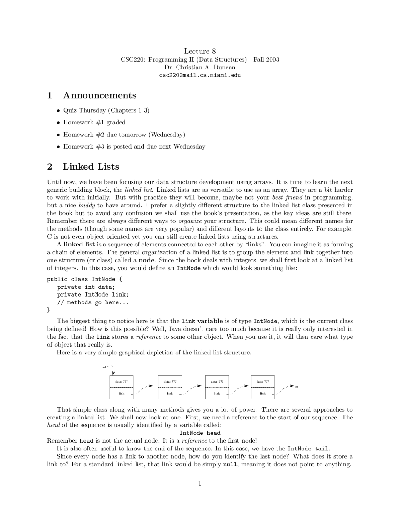 Review for Assignment 1 - Computer Programming II | CSC 220 ...